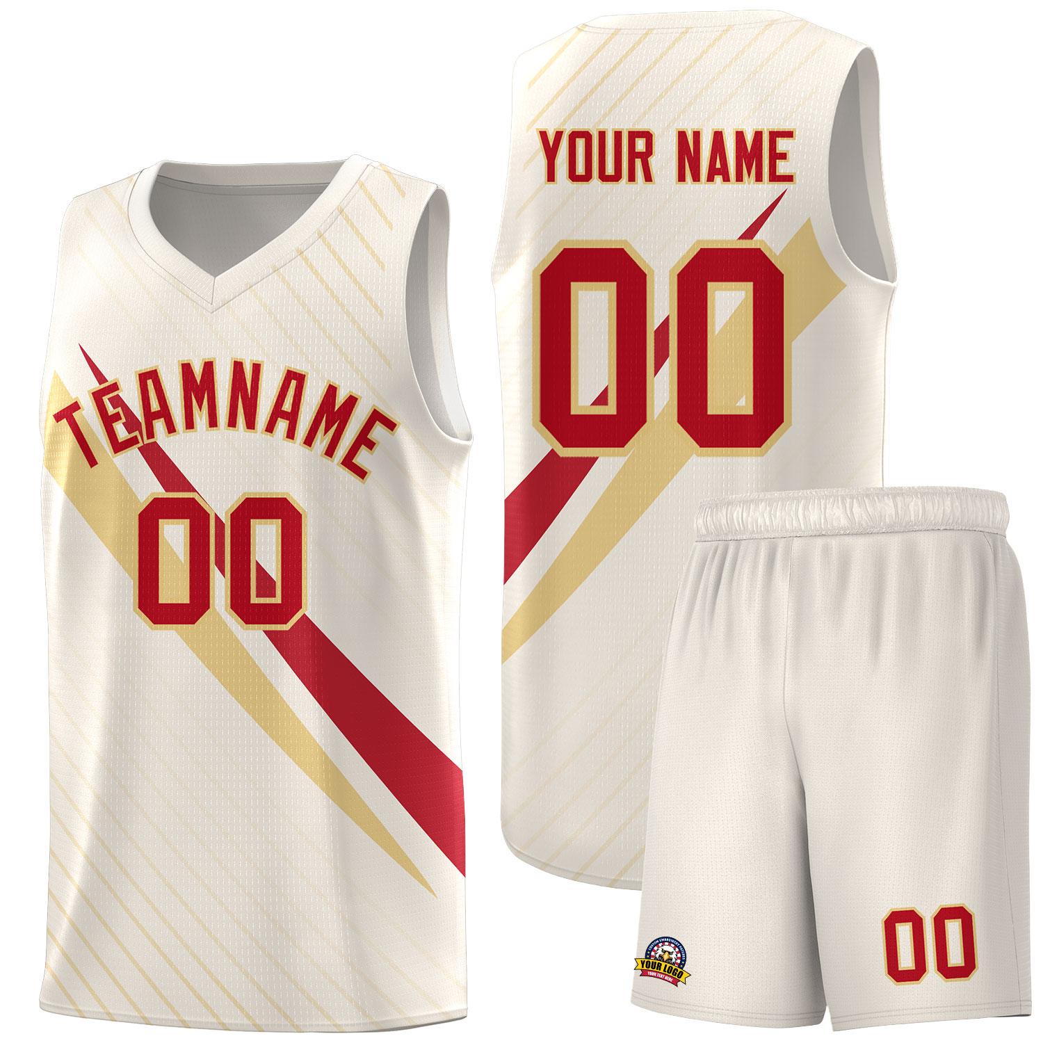 Custom Cream Diagonal Pinstripe Pattern Color Block Sports Uniform Basketball Jersey