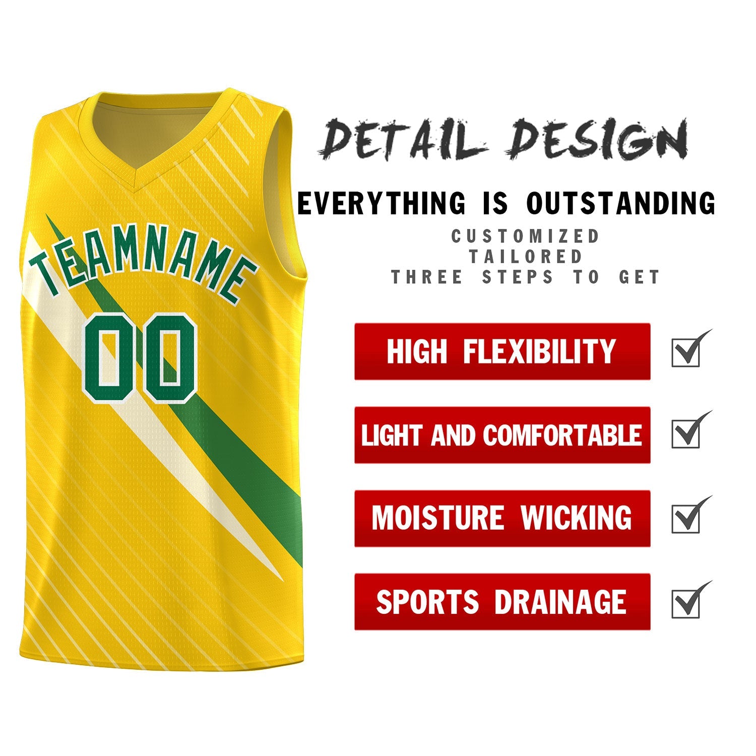 Custom Gold Diagonal Pinstripe Pattern Color Block Sports Uniform Basketball Jersey