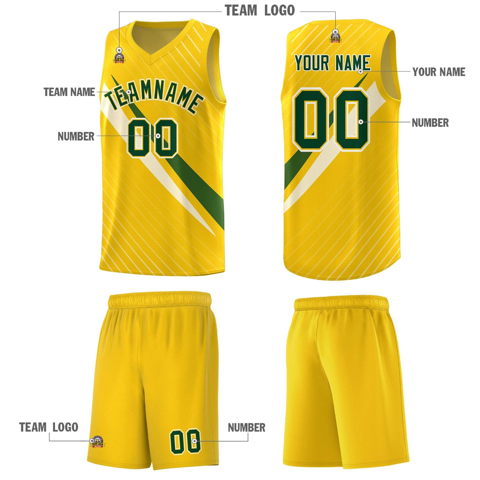 Custom Gold Diagonal Pinstripe Pattern Color Block Sports Uniform Basketball Jersey