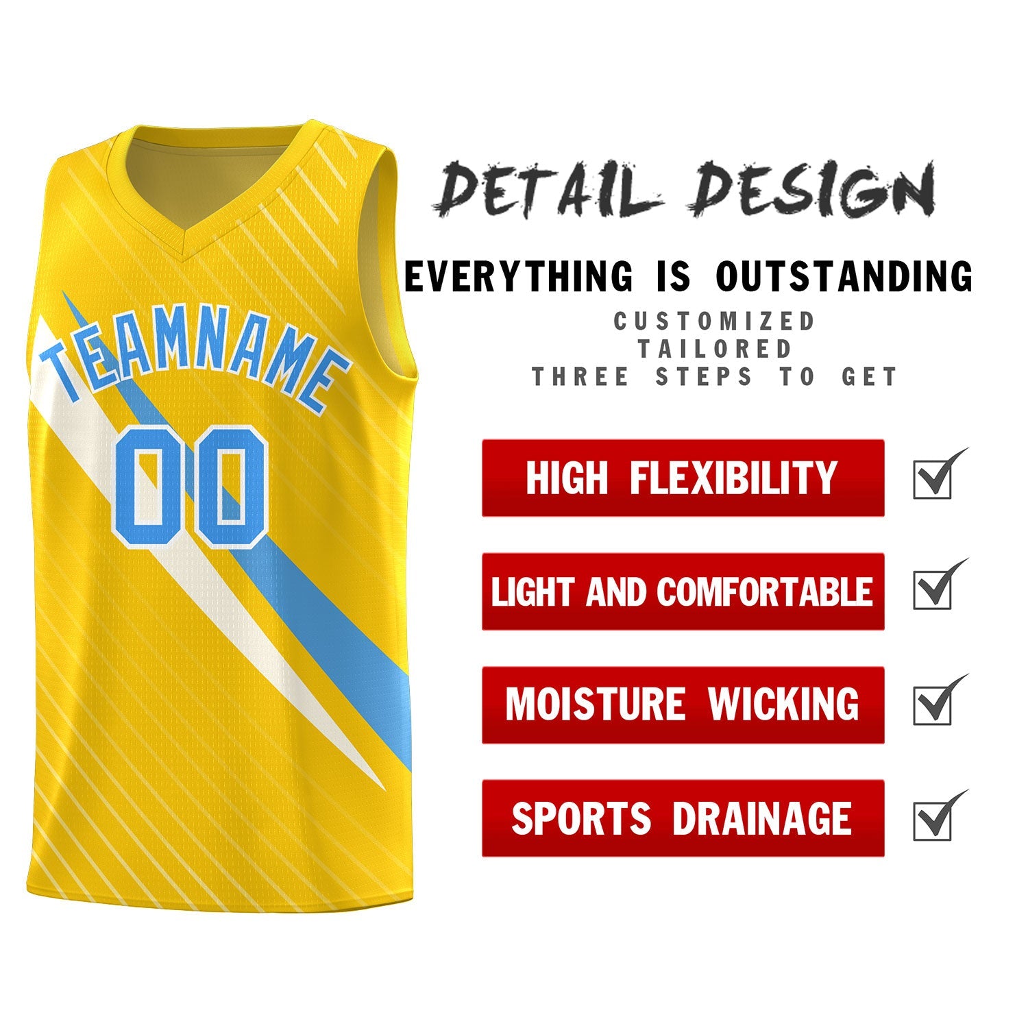 Custom Gold Diagonal Pinstripe Pattern Color Block Sports Uniform Basketball Jersey