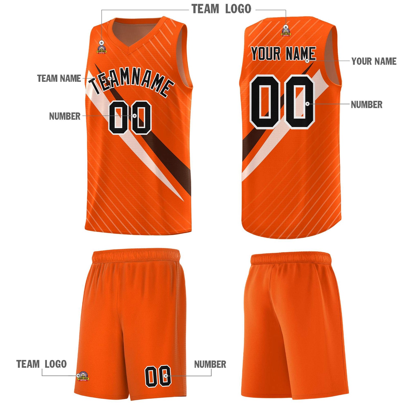 Custom Orange Diagonal Pinstripe Pattern Color Block Sports Uniform Basketball Jersey