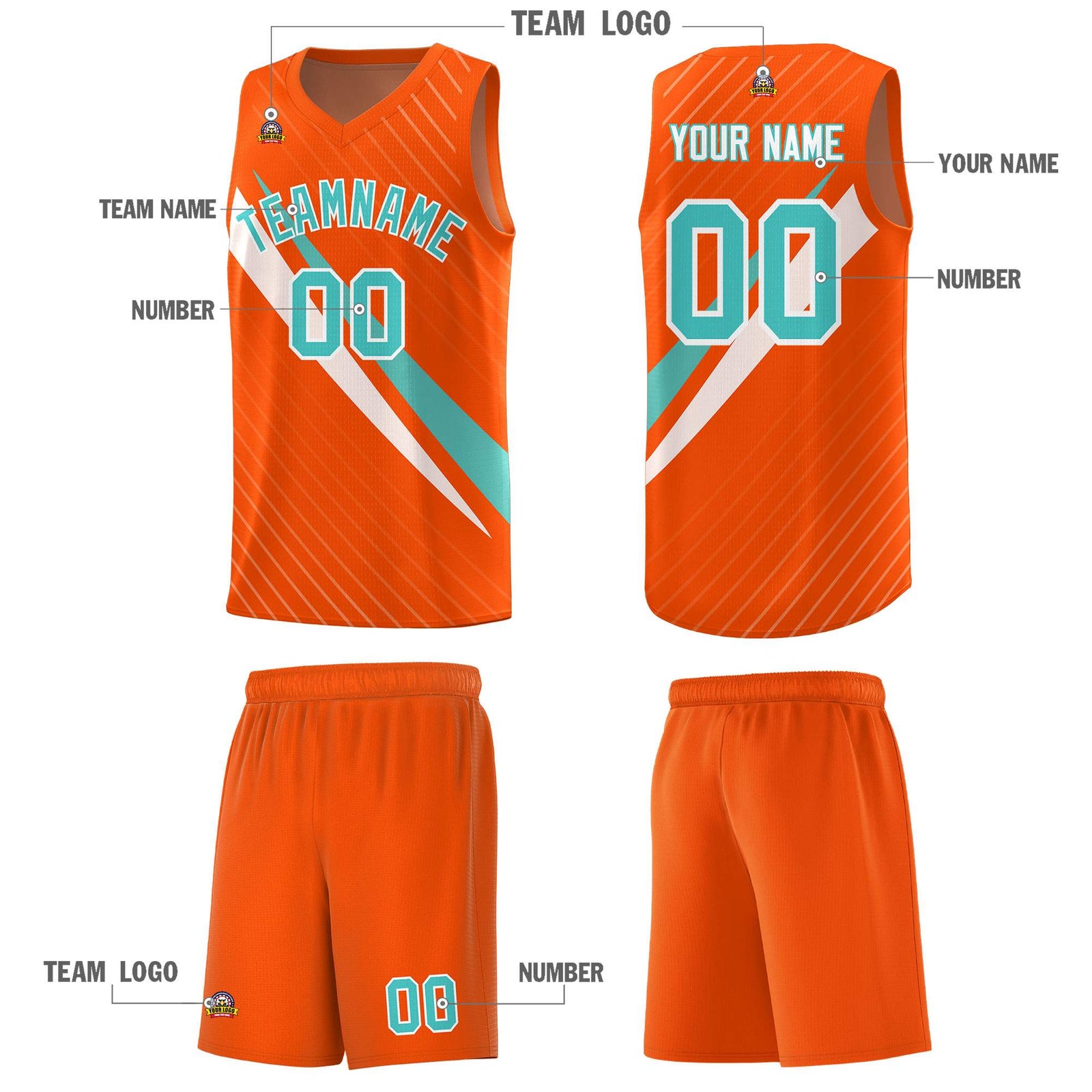 Custom Orange Diagonal Pinstripe Pattern Color Block Sports Uniform Basketball Jersey