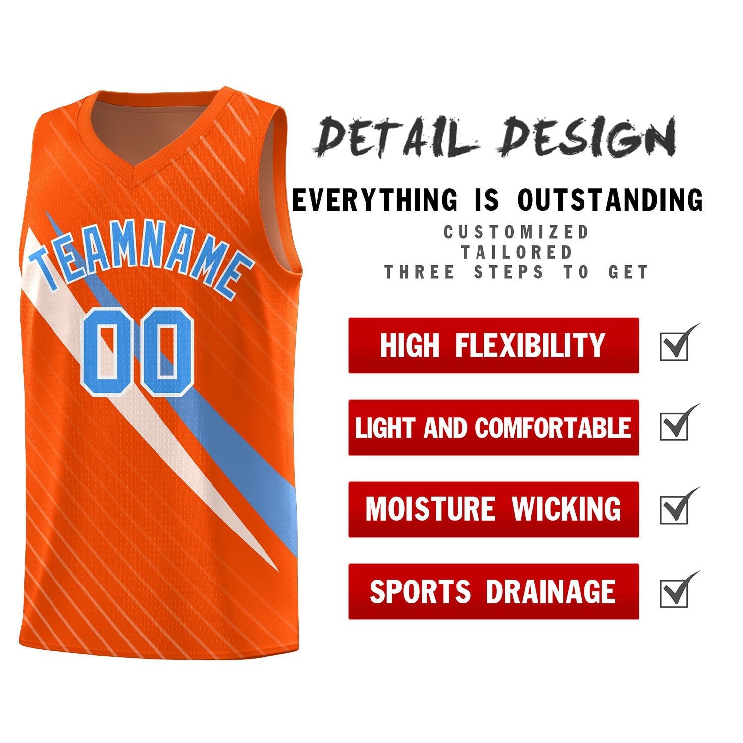 Custom Orange Diagonal Pinstripe Pattern Color Block Sports Uniform Basketball Jersey