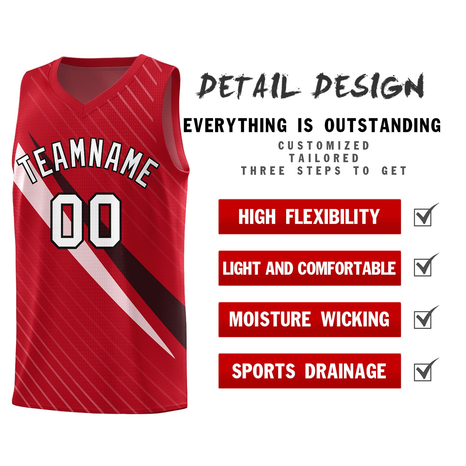 Custom Red Diagonal Pinstripe Pattern Color Block Sports Uniform Basketball Jersey