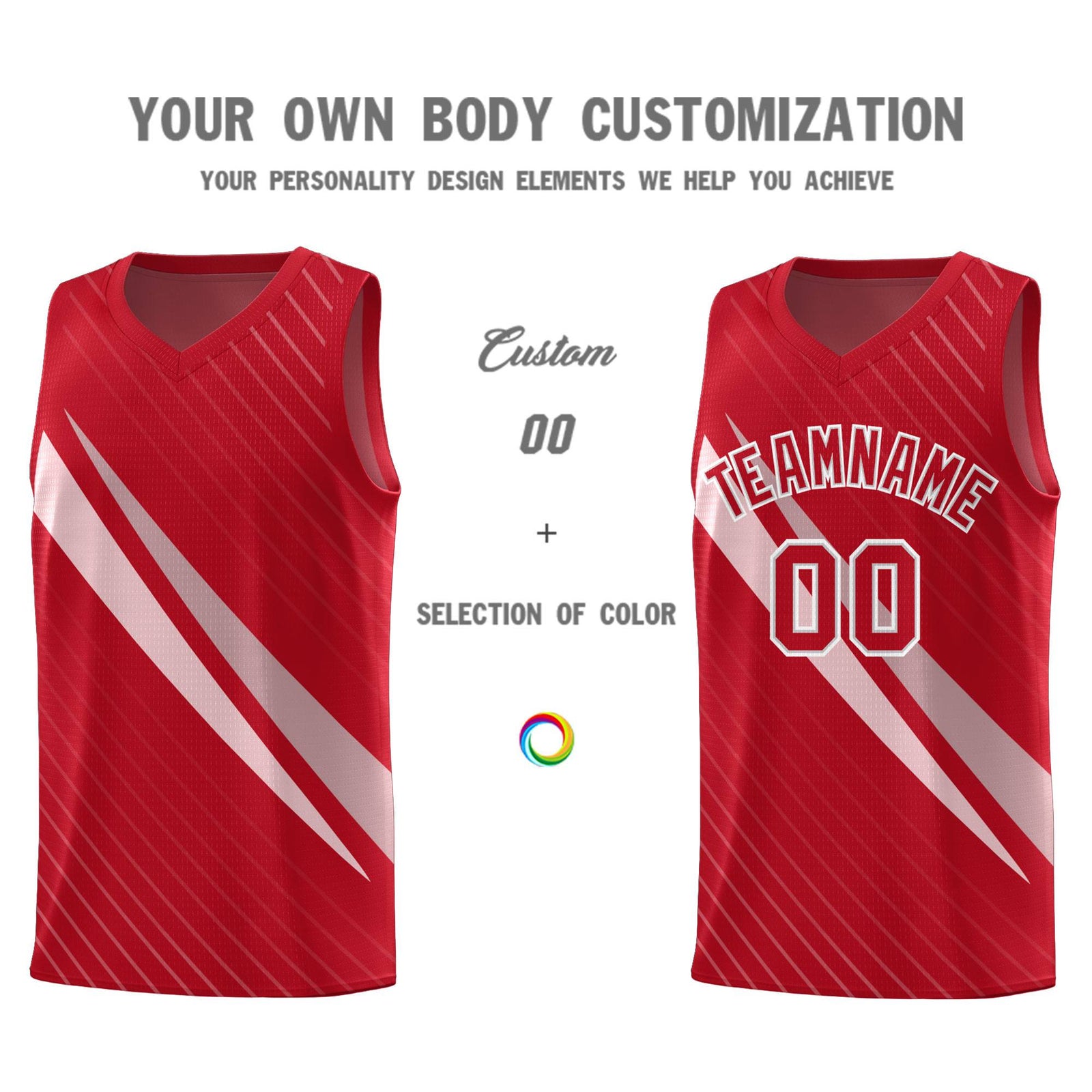 Custom Red Diagonal Pinstripe Pattern Color Block Sports Uniform Basketball Jersey