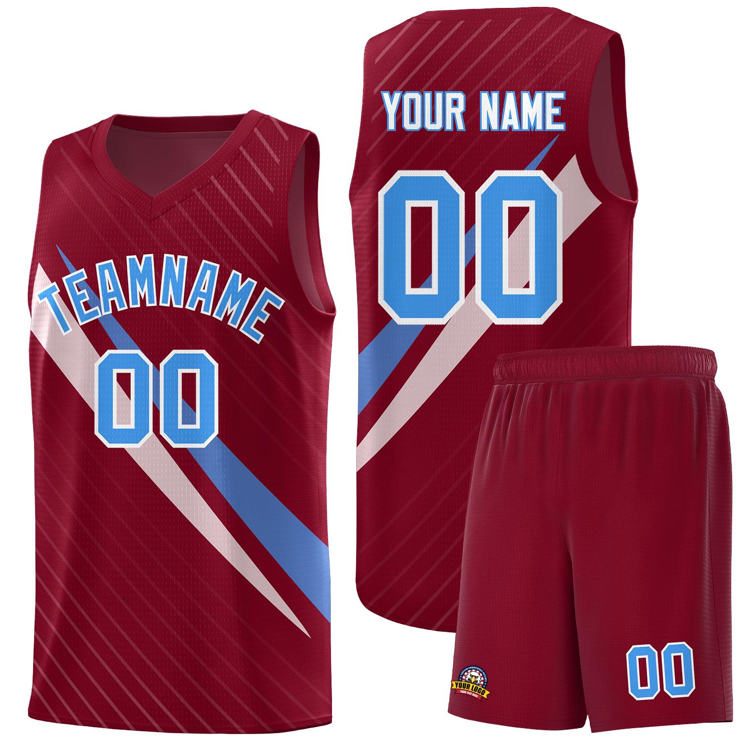 Custom Crimson Diagonal Pinstripe Pattern Color Block Sports Uniform Basketball Jersey