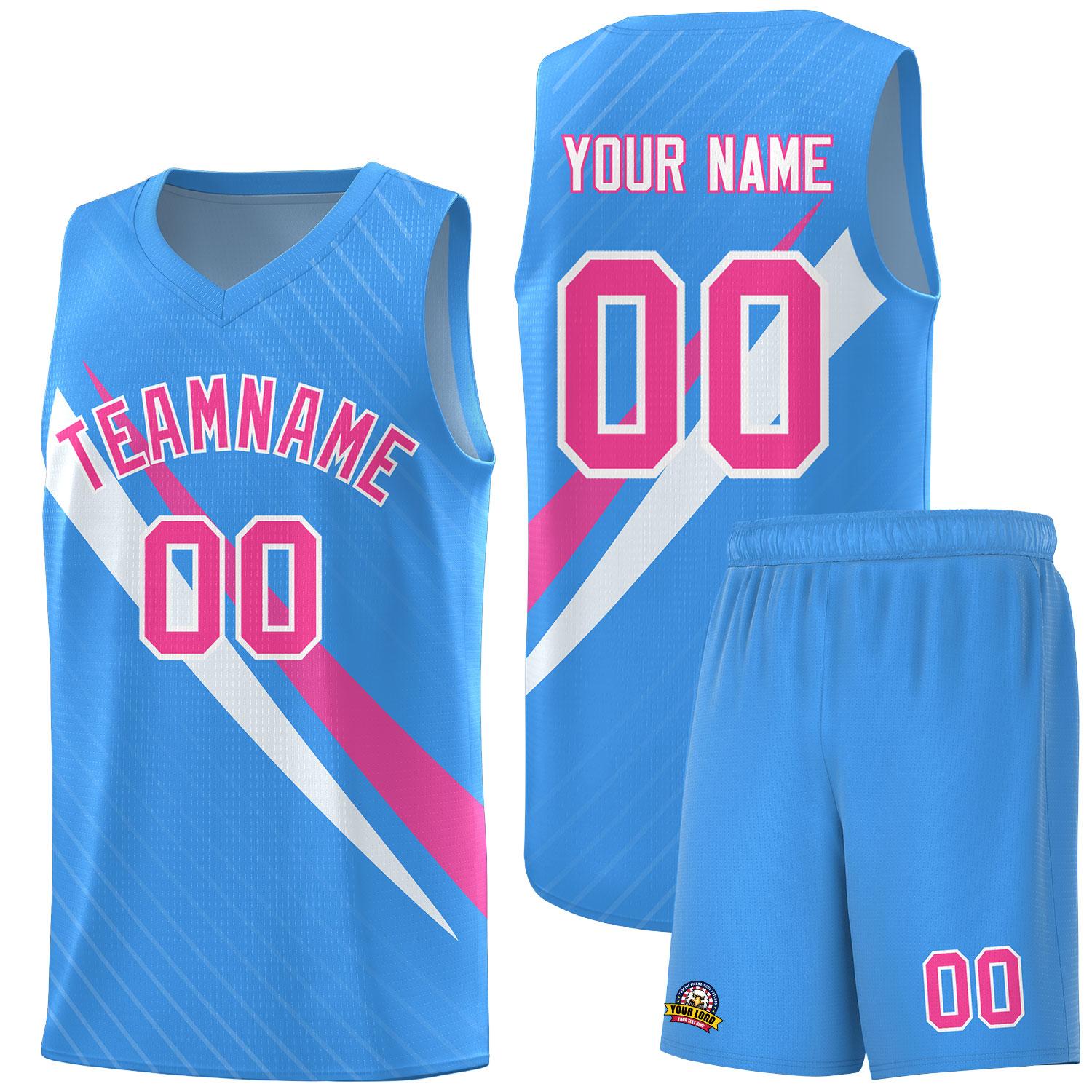 Custom Light Blue Diagonal Pinstripe Pattern Color Block Sports Uniform Basketball Jersey