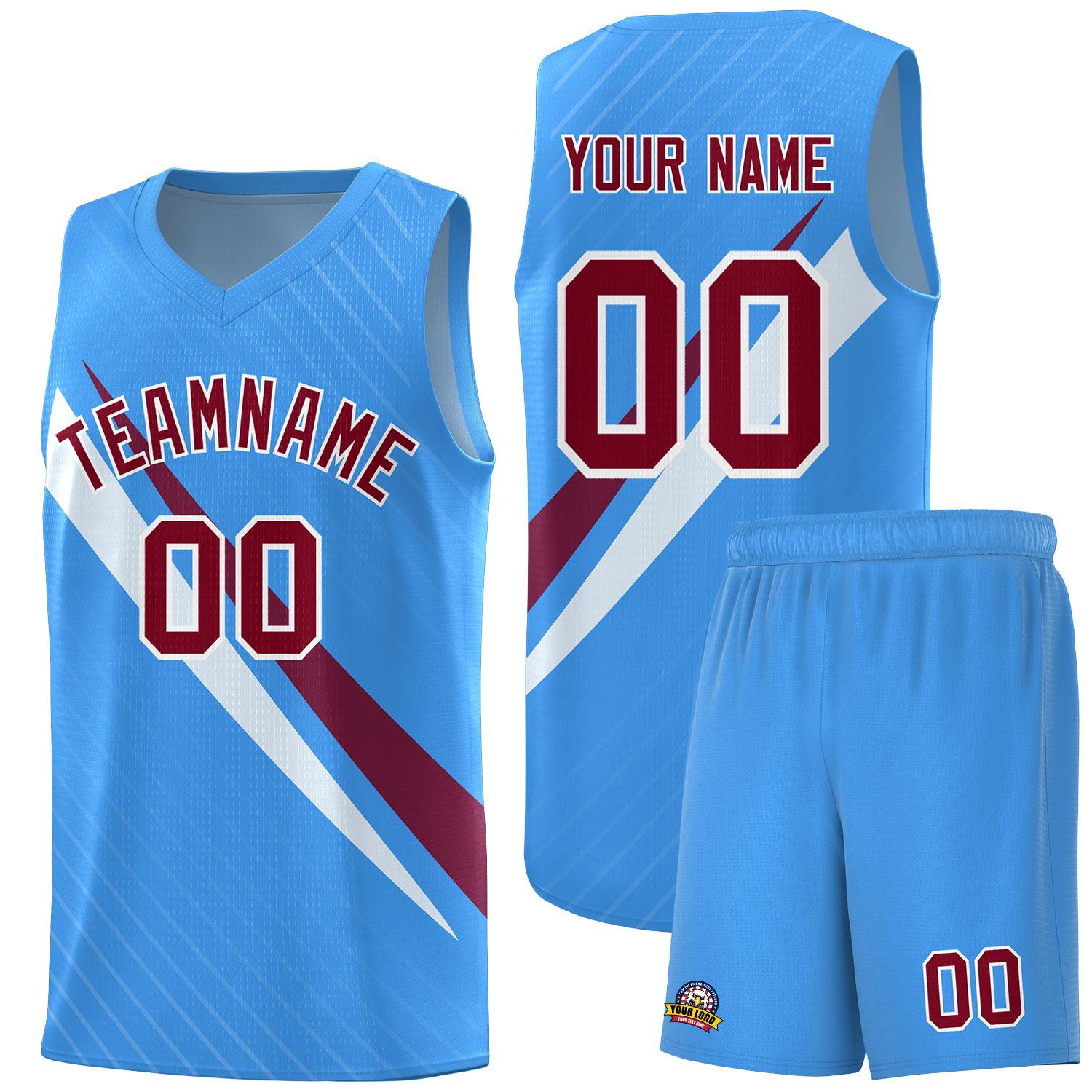 Custom Light Blue Diagonal Pinstripe Pattern Color Block Sports Uniform Basketball Jersey