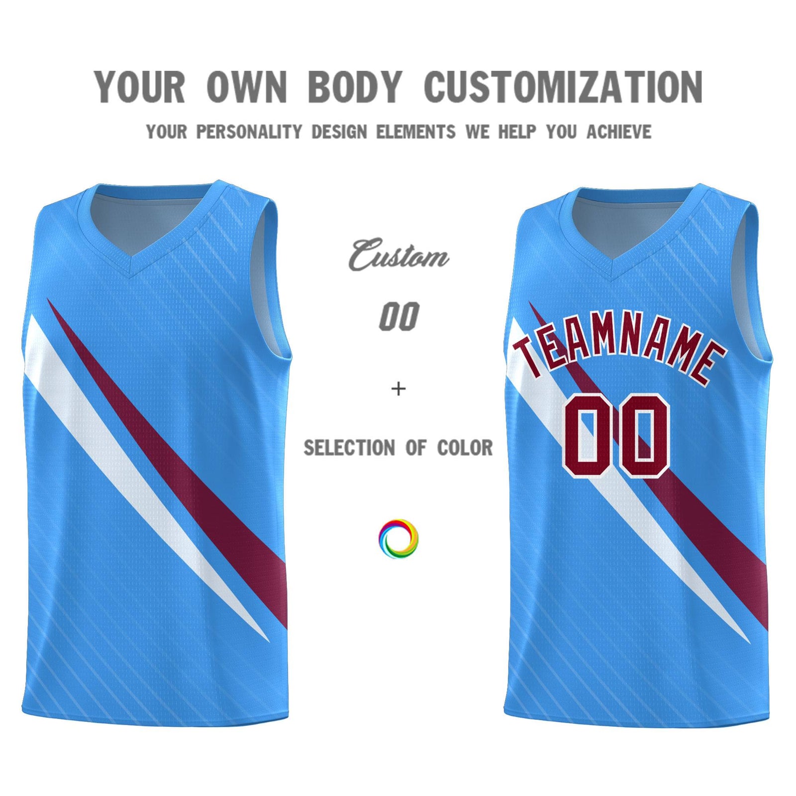 Custom Light Blue Diagonal Pinstripe Pattern Color Block Sports Uniform Basketball Jersey