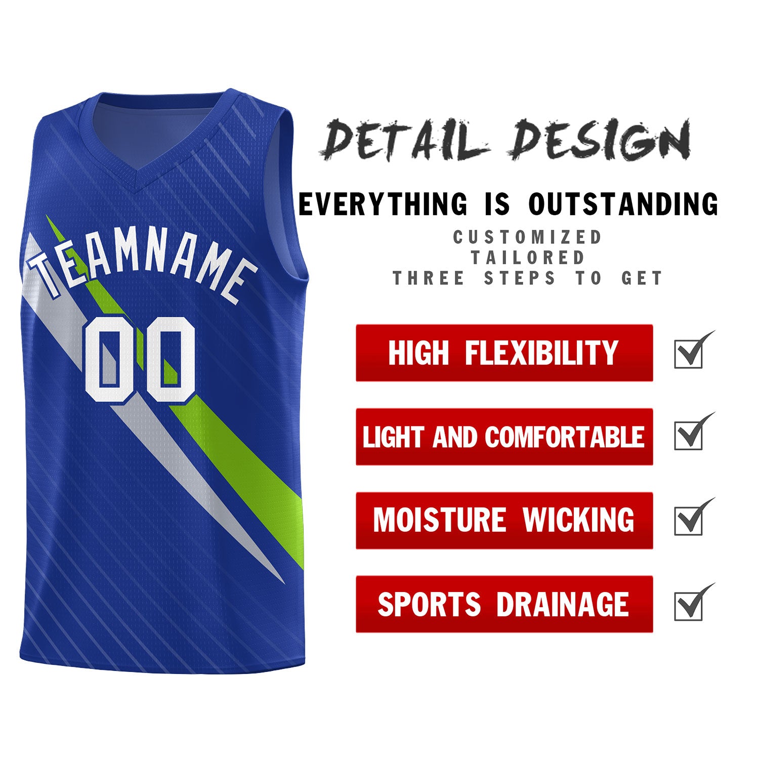 Custom Royal Diagonal Pinstripe Pattern Color Block Sports Uniform Basketball Jersey