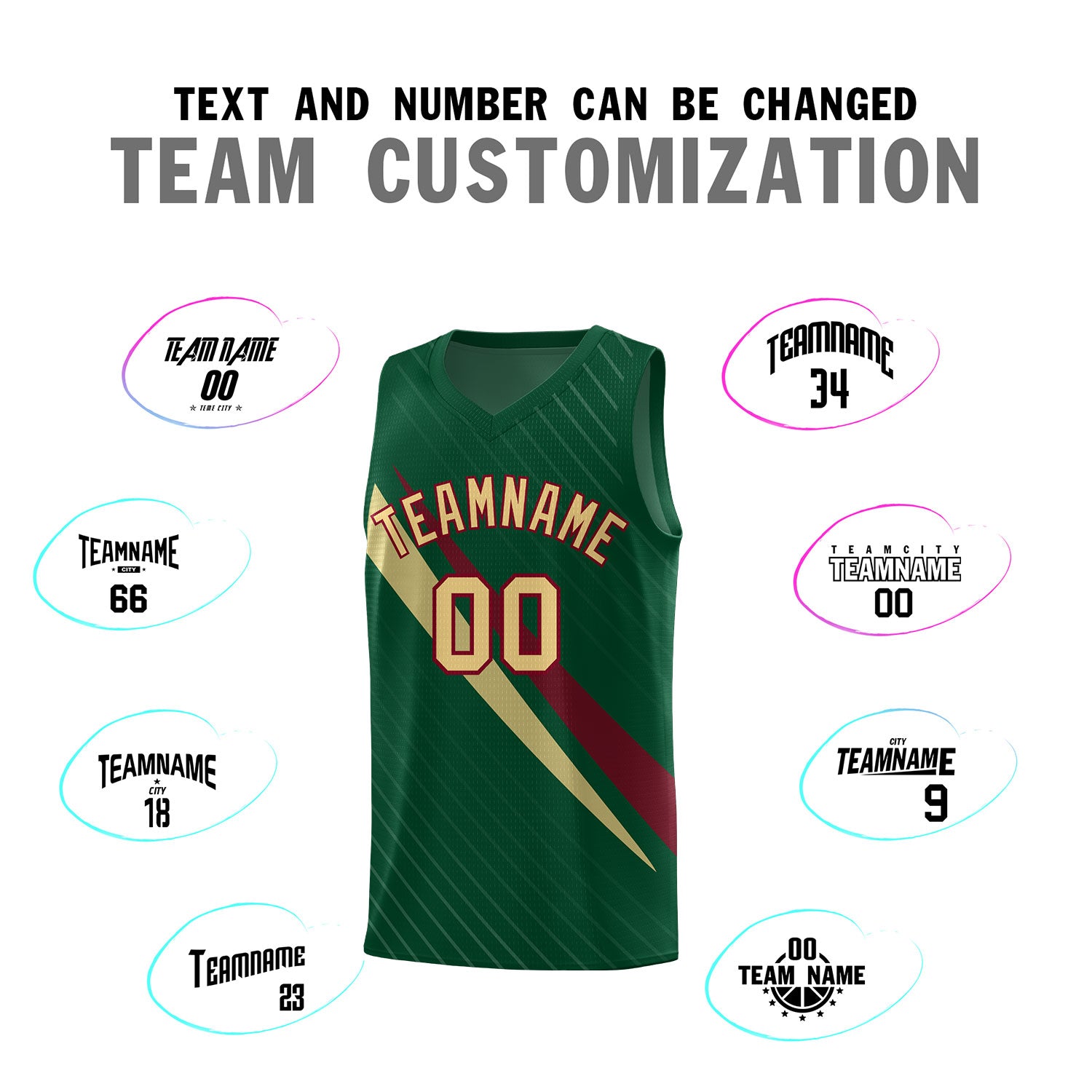 Custom Hunter Green Diagonal Pinstripe Pattern Color Block Sports Uniform Basketball Jersey