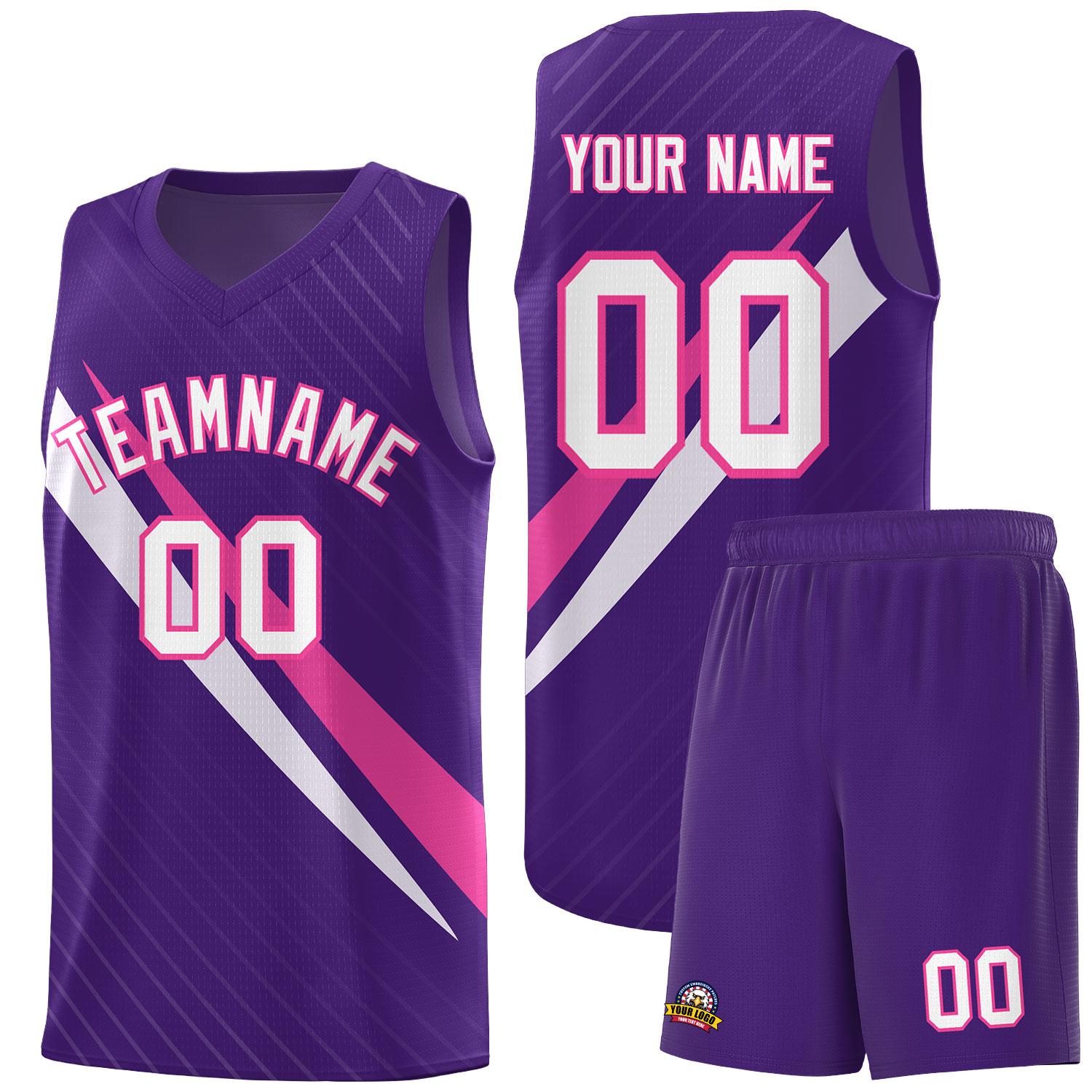 Custom Purple Diagonal Pinstripe Pattern Color Block Sports Uniform Basketball Jersey