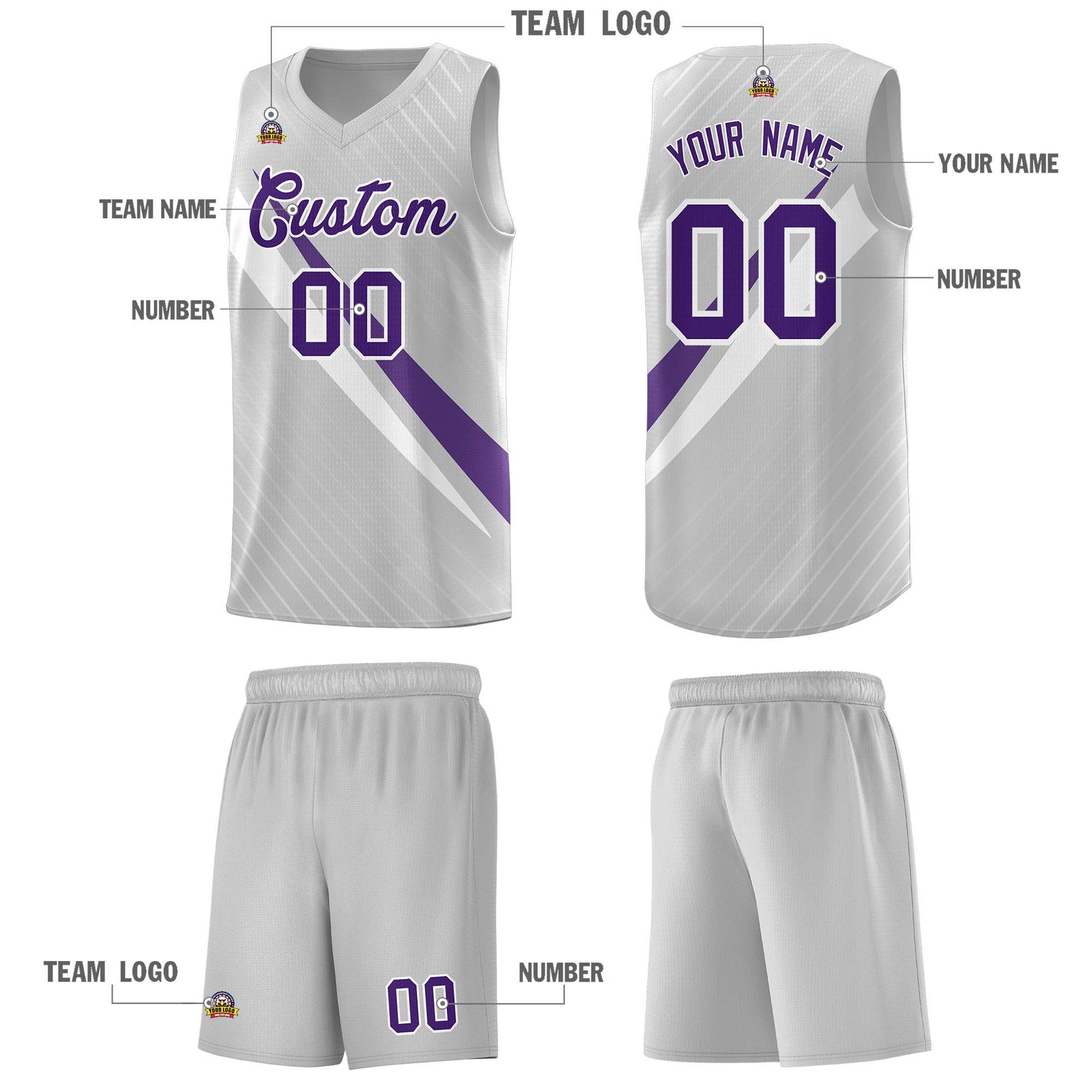 Custom Gray Diagonal Pinstripe Pattern Color Block Sports Uniform Basketball Jersey