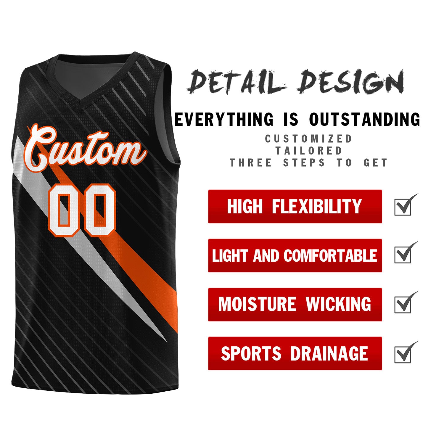 Custom Black Diagonal Pinstripe Pattern Color Block Sports Uniform Basketball Jersey
