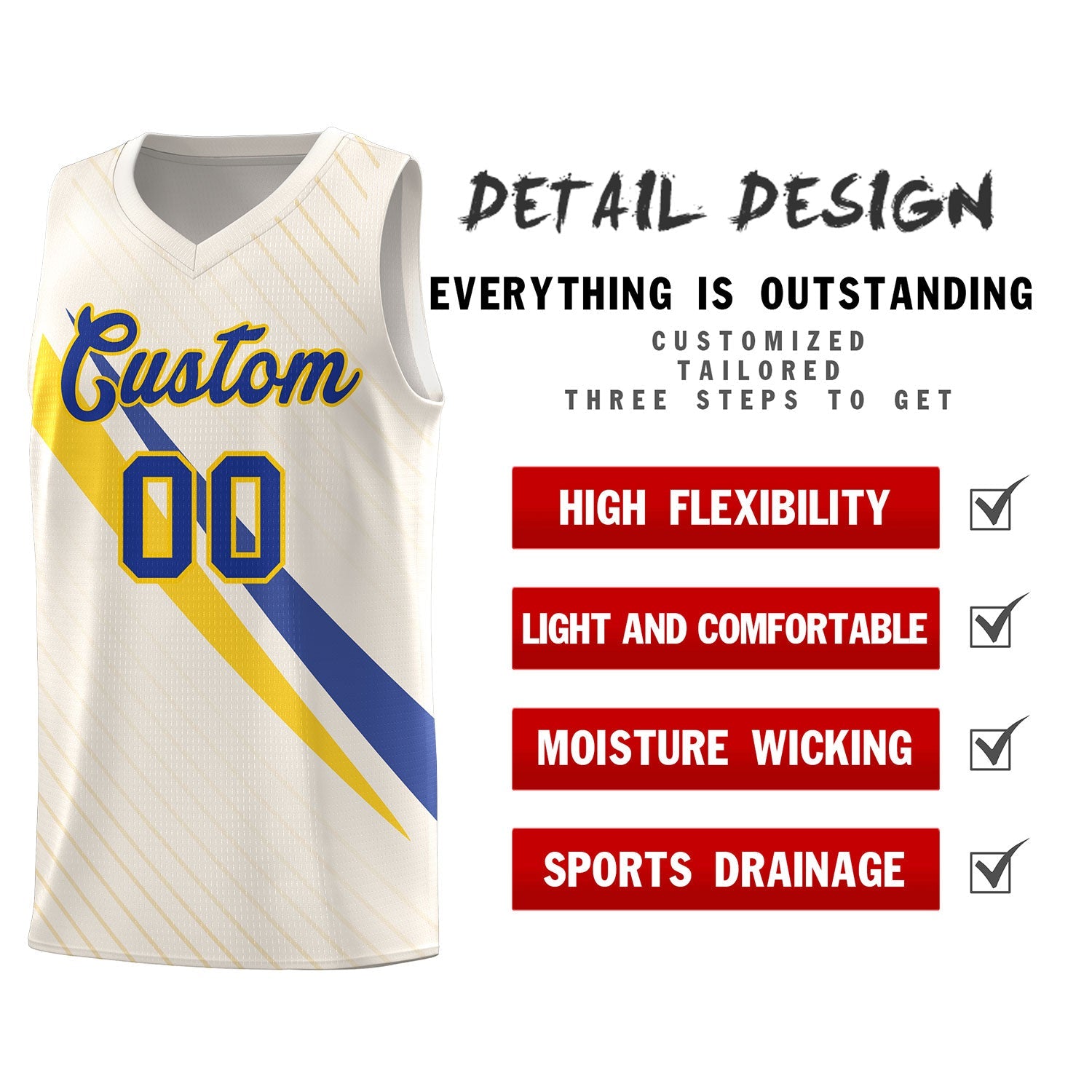 Custom Cream Diagonal Pinstripe Pattern Color Block Sports Uniform Basketball Jersey