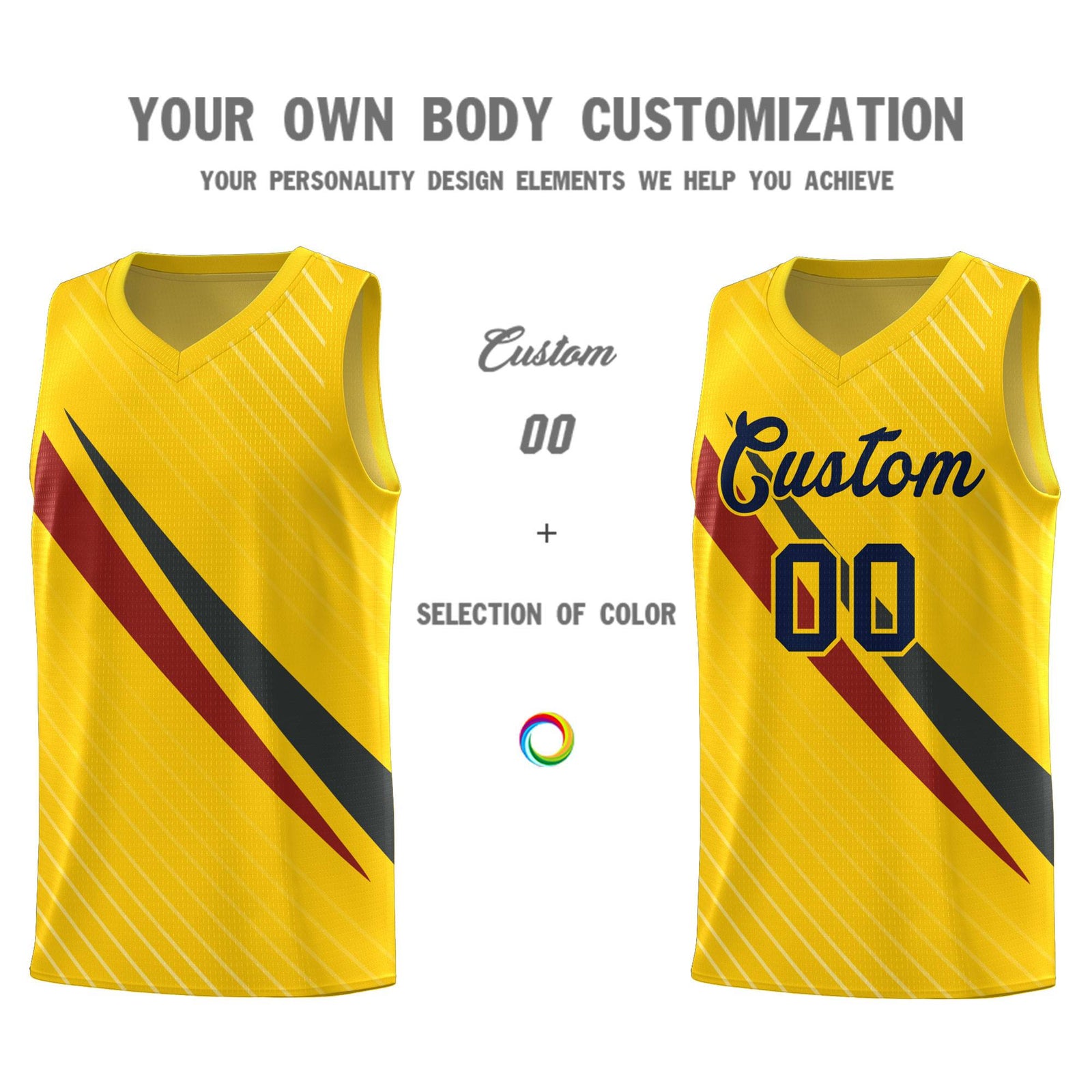 Custom Gold Diagonal Pinstripe Pattern Color Block Sports Uniform Basketball Jersey