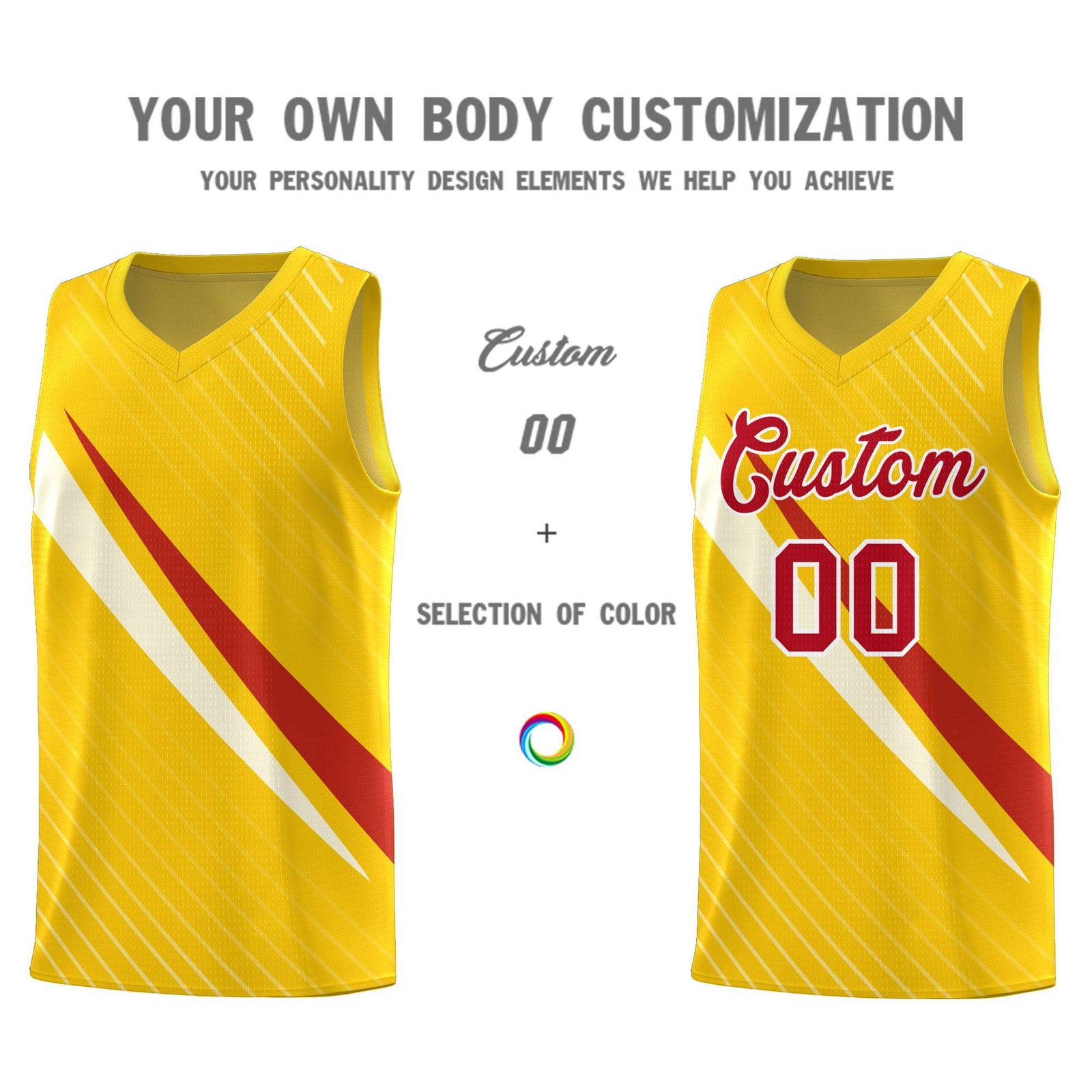 Custom Gold Diagonal Pinstripe Pattern Color Block Sports Uniform Basketball Jersey