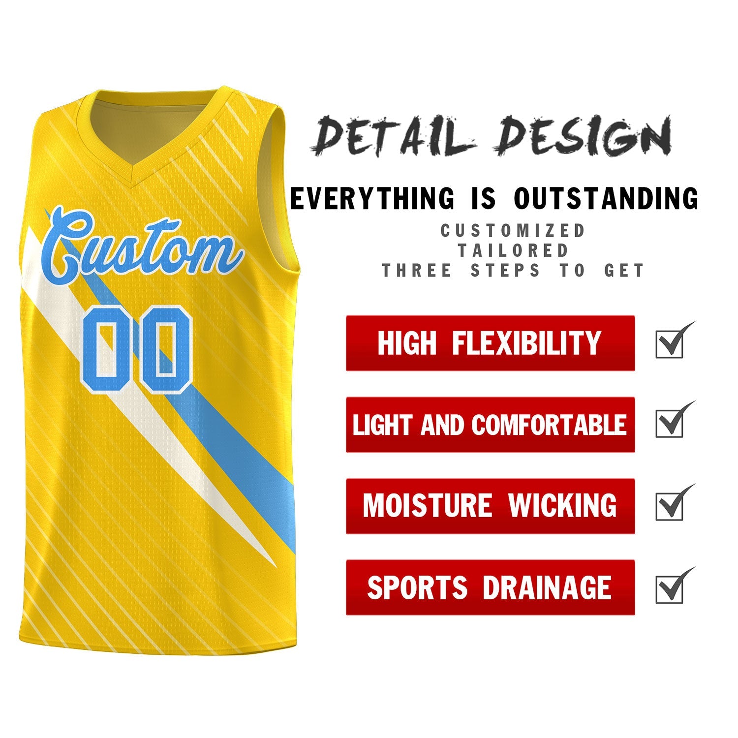 Custom Gold Diagonal Pinstripe Pattern Color Block Sports Uniform Basketball Jersey
