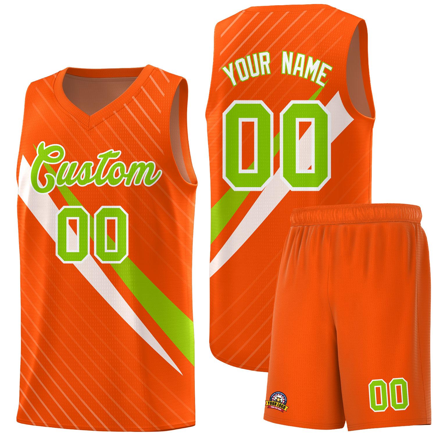 Custom Orange Diagonal Pinstripe Pattern Color Block Sports Uniform Basketball Jersey