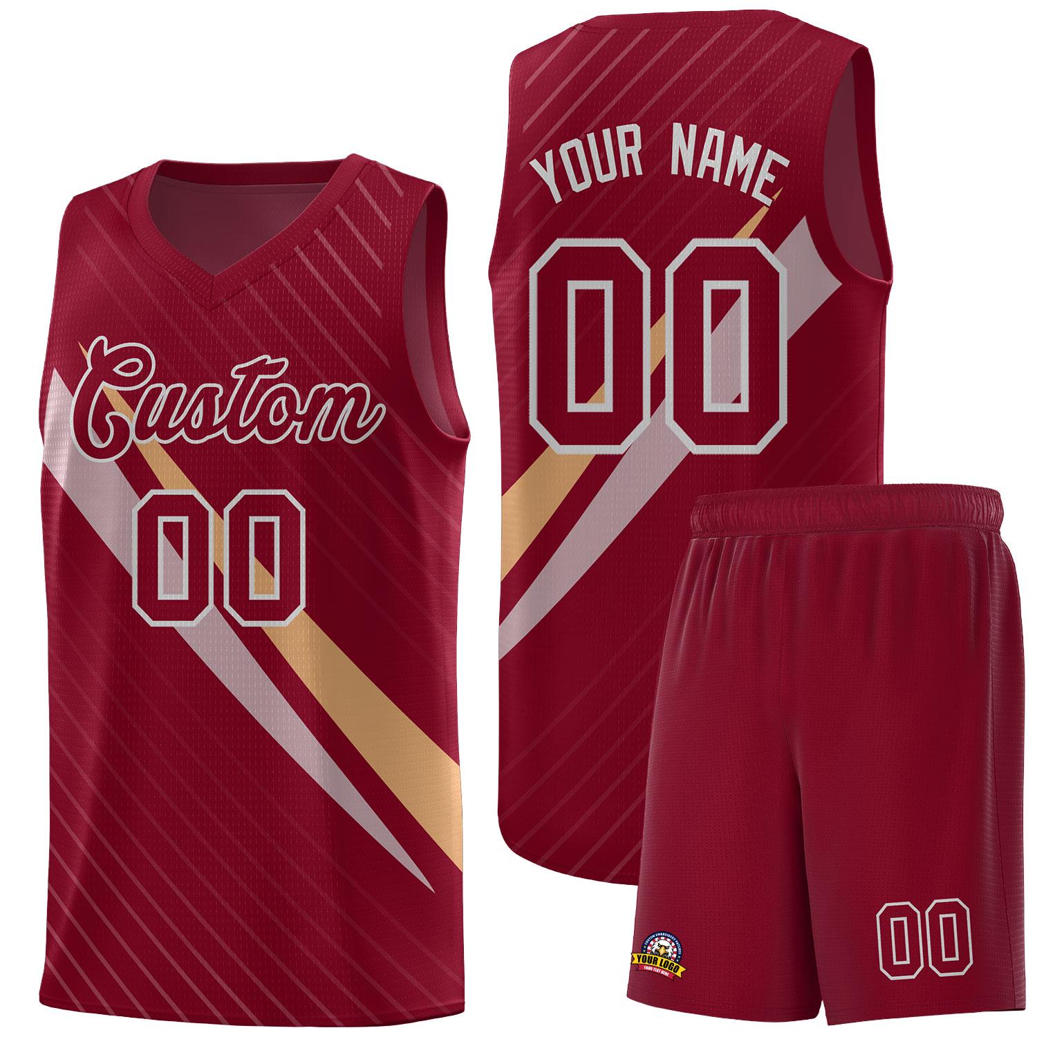 Custom Crimson Diagonal Pinstripe Pattern Color Block Sports Uniform Basketball Jersey