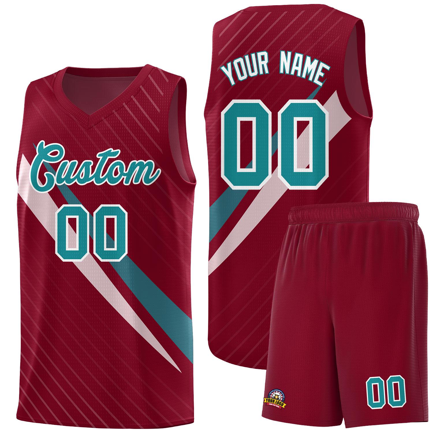 Custom Crimson Diagonal Pinstripe Pattern Color Block Sports Uniform Basketball Jersey