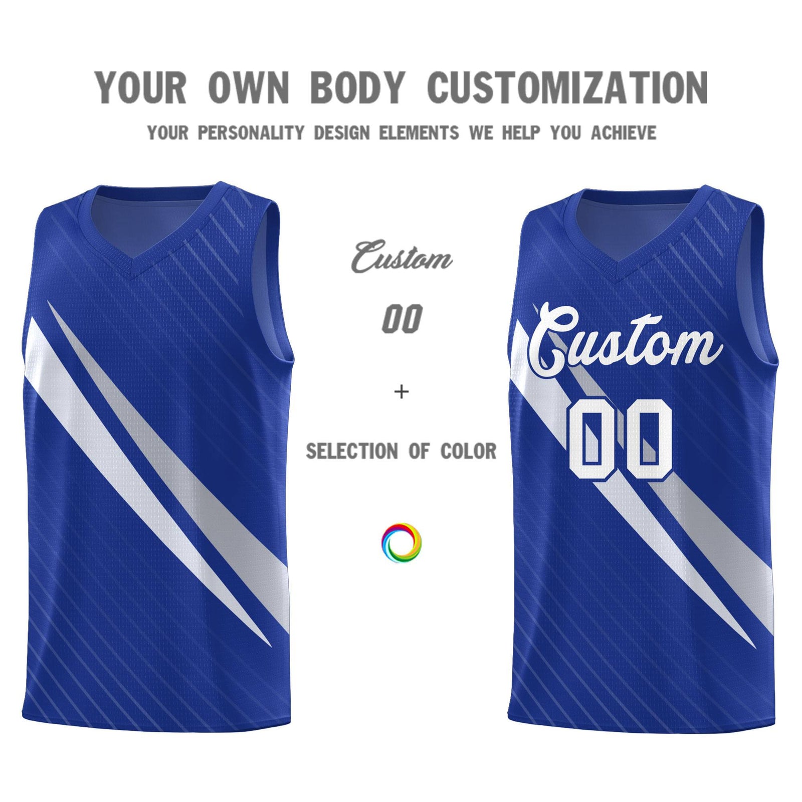 Custom Royal Diagonal Pinstripe Pattern Color Block Sports Uniform Basketball Jersey