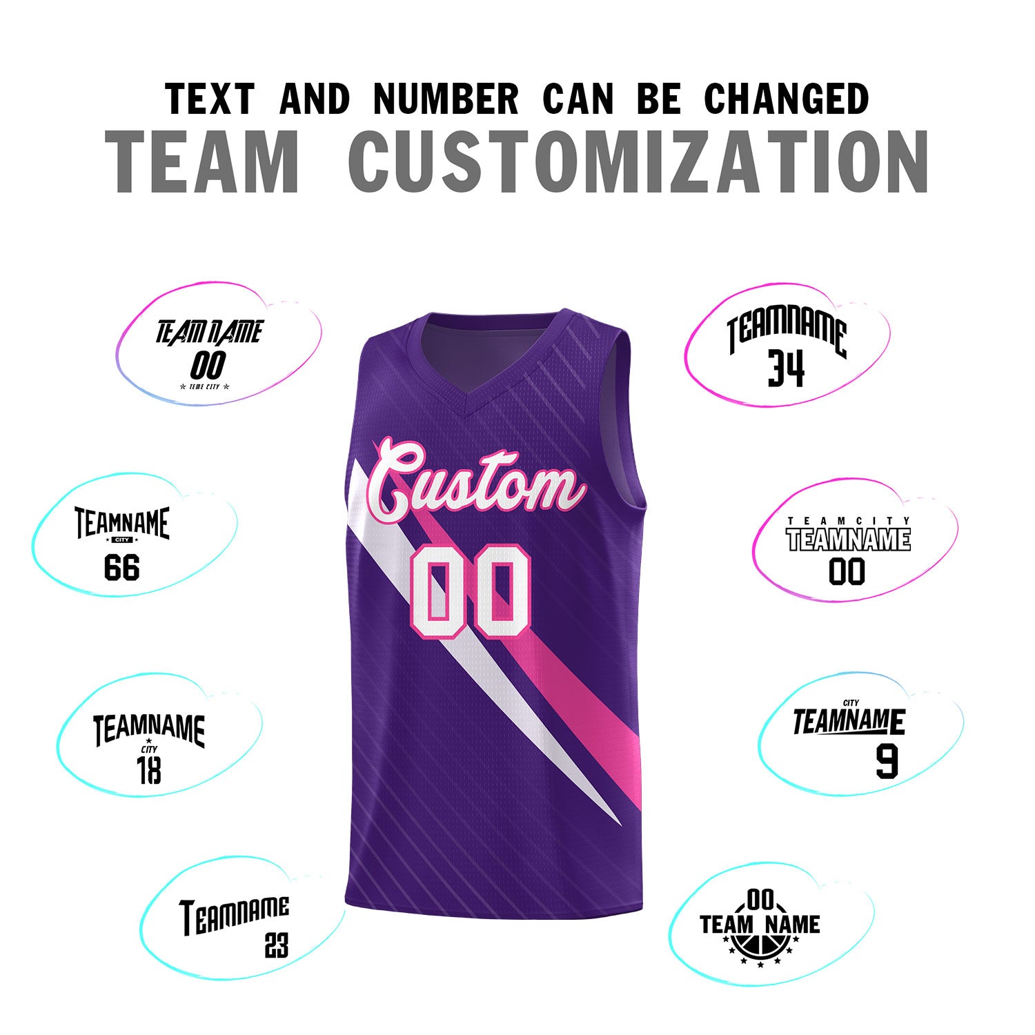Custom Purple Diagonal Pinstripe Pattern Color Block Sports Uniform Basketball Jersey