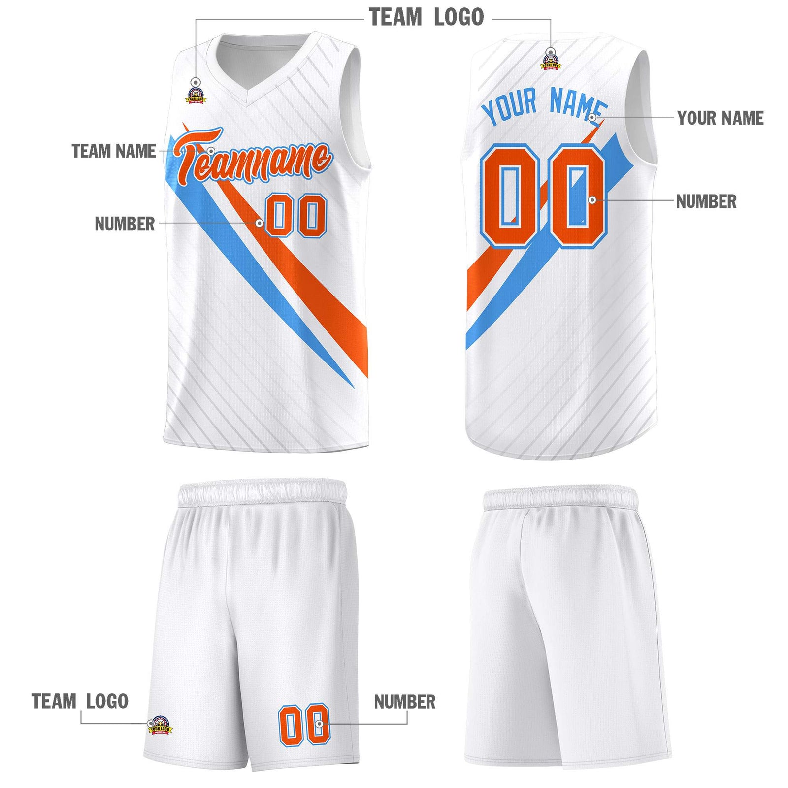 Custom White Diagonal Pinstripe Pattern Color Block Sports Uniform Basketball Jersey