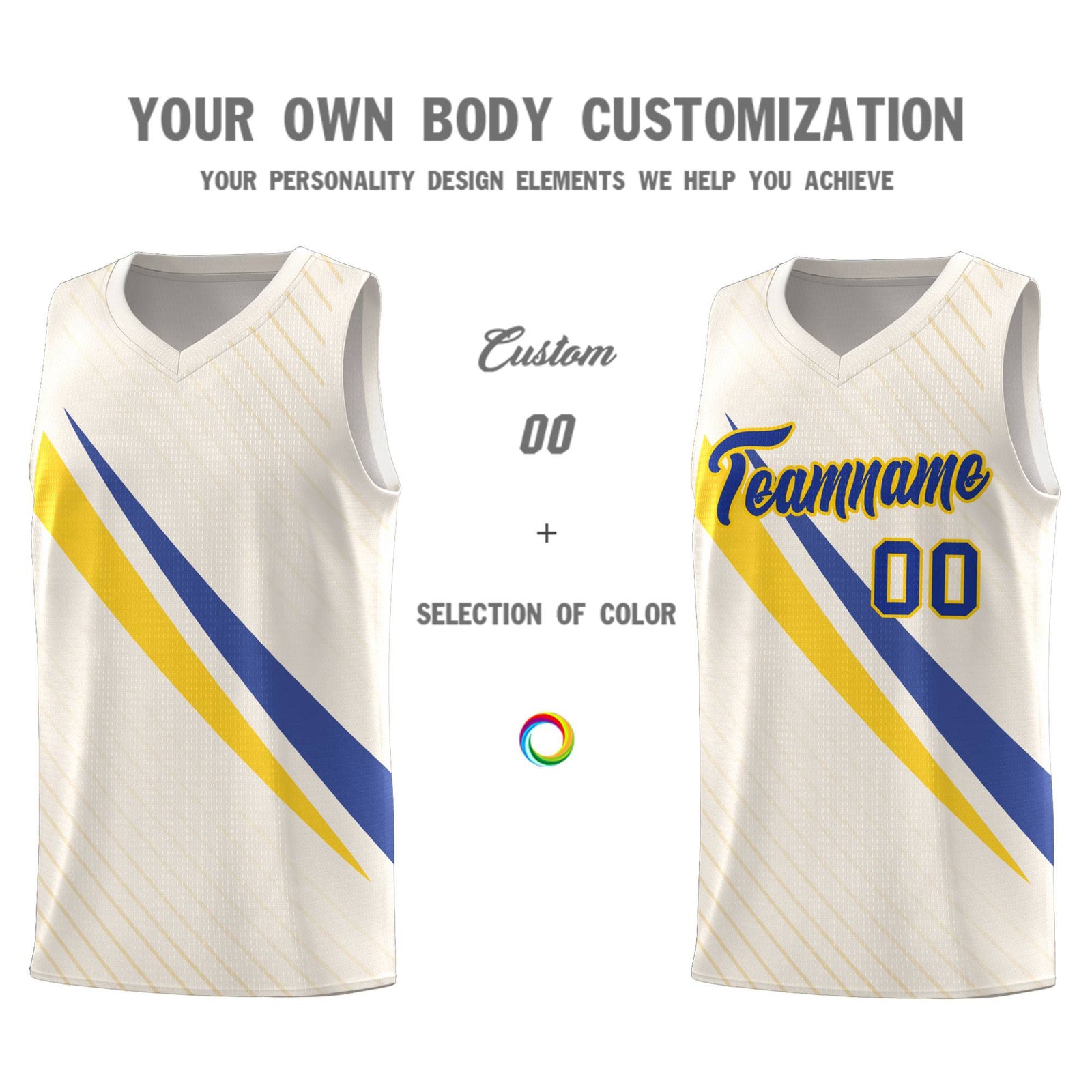 Custom Cream Diagonal Pinstripe Pattern Color Block Sports Uniform Basketball Jersey