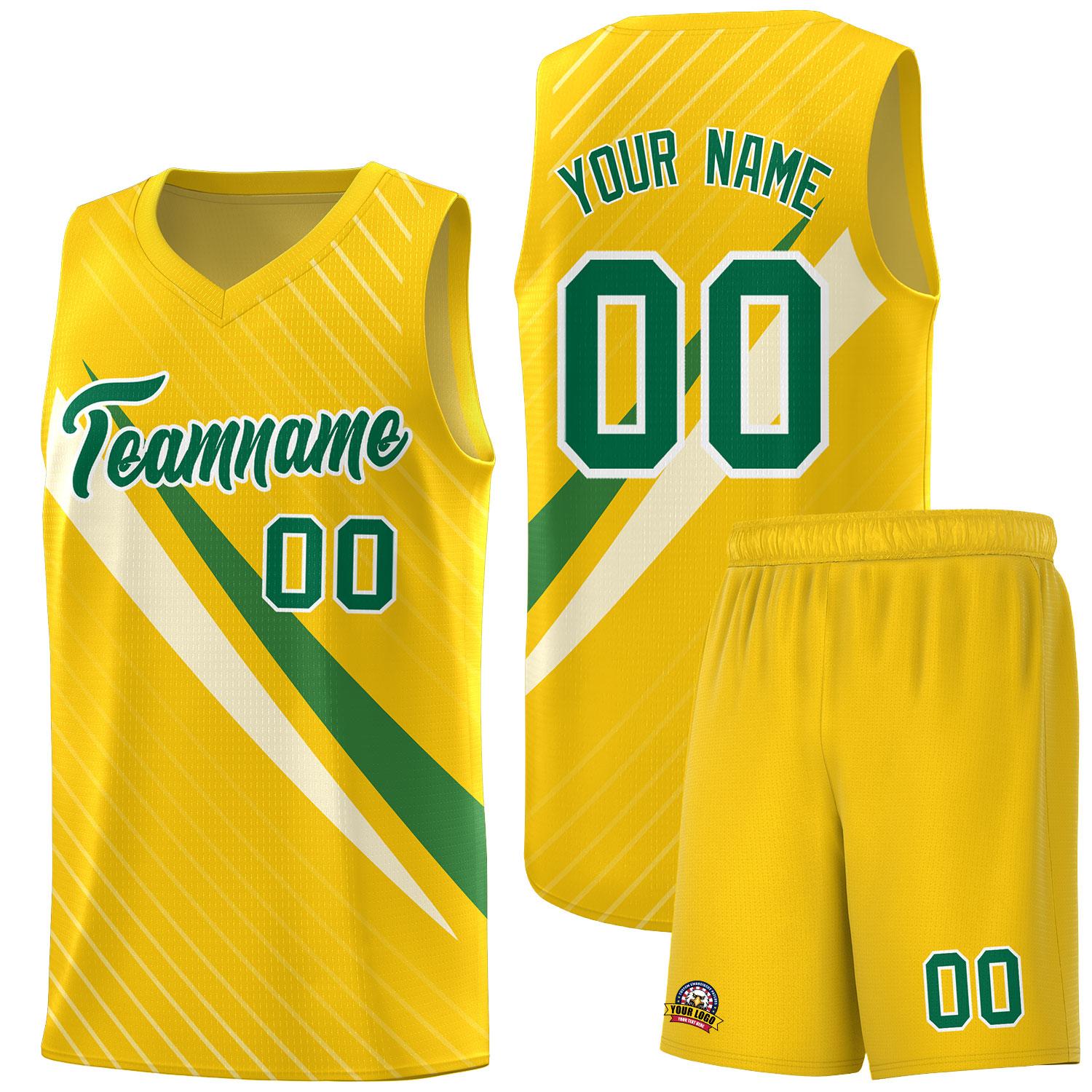 Custom Gold Diagonal Pinstripe Pattern Color Block Sports Uniform Basketball Jersey