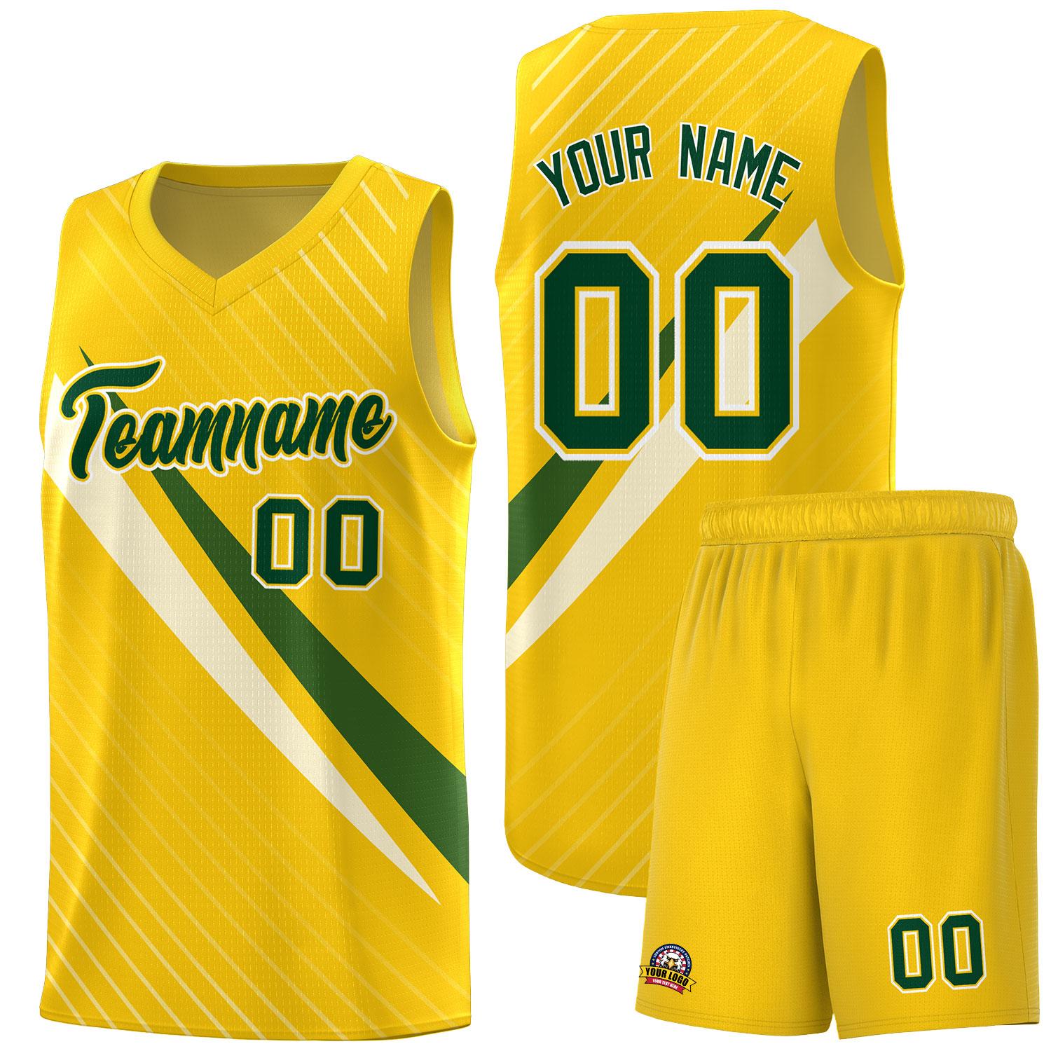Custom Gold Diagonal Pinstripe Pattern Color Block Sports Uniform Basketball Jersey