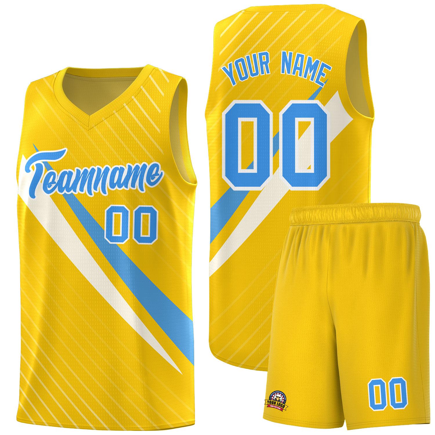 Custom Gold Diagonal Pinstripe Pattern Color Block Sports Uniform Basketball Jersey