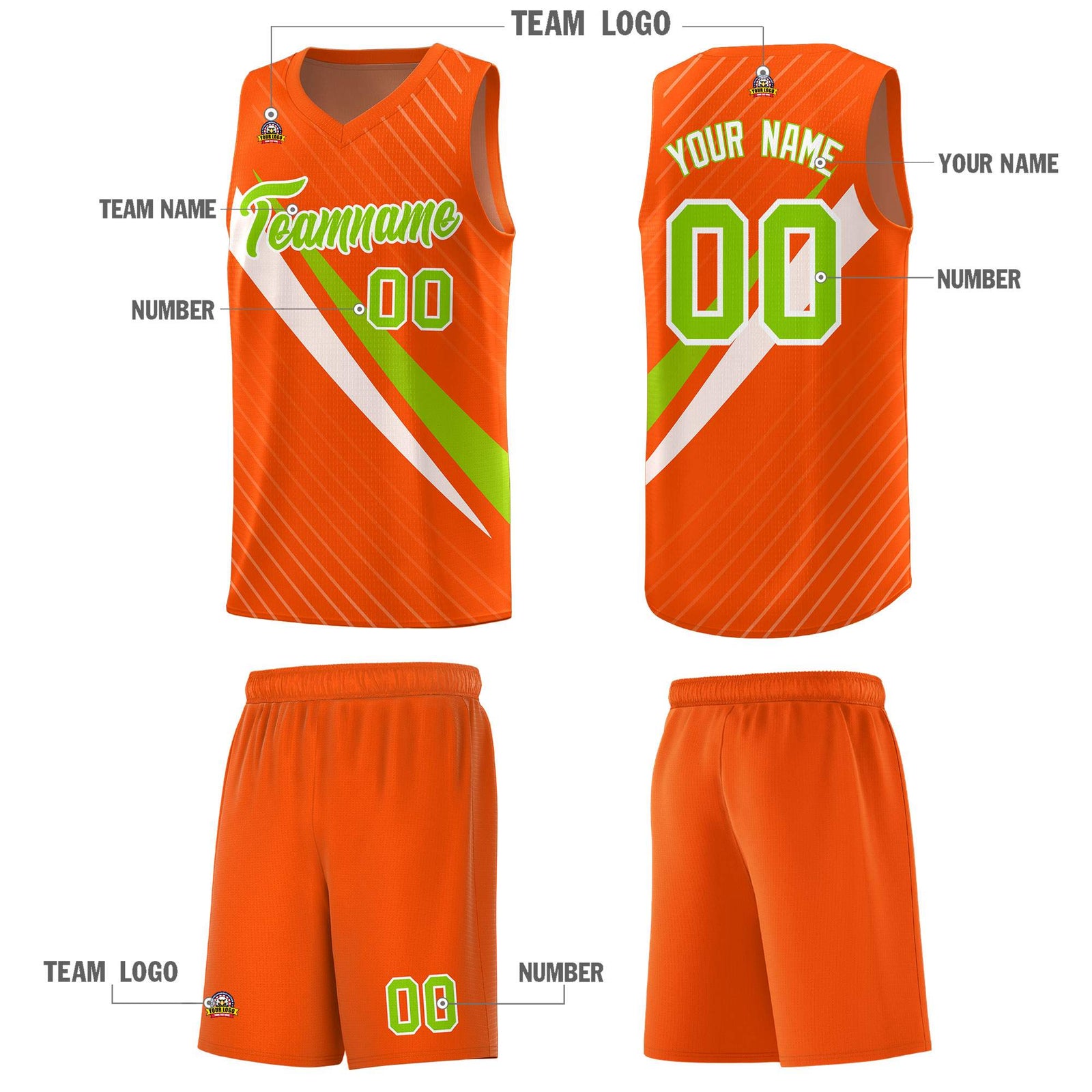 Custom Orange Diagonal Pinstripe Pattern Color Block Sports Uniform Basketball Jersey