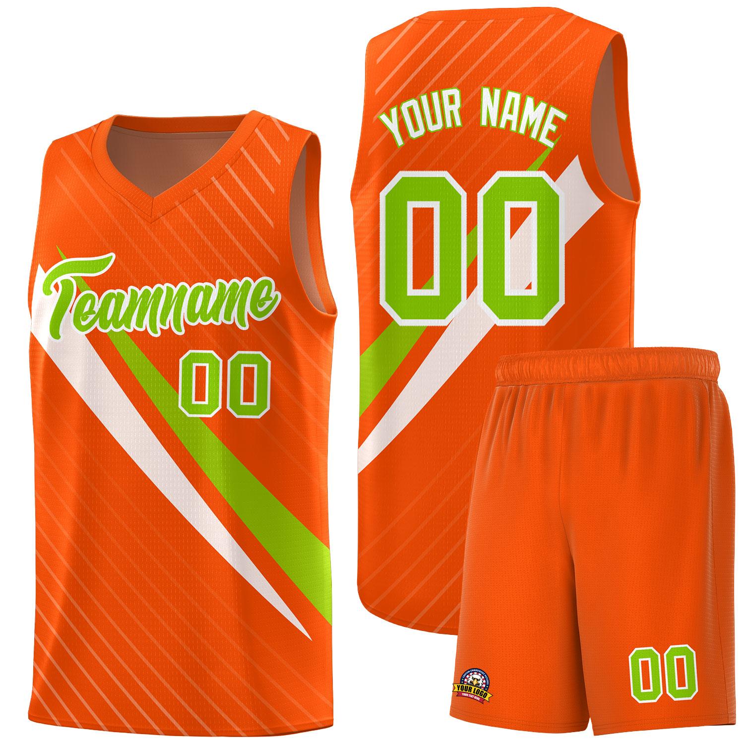 Custom Orange Diagonal Pinstripe Pattern Color Block Sports Uniform Basketball Jersey