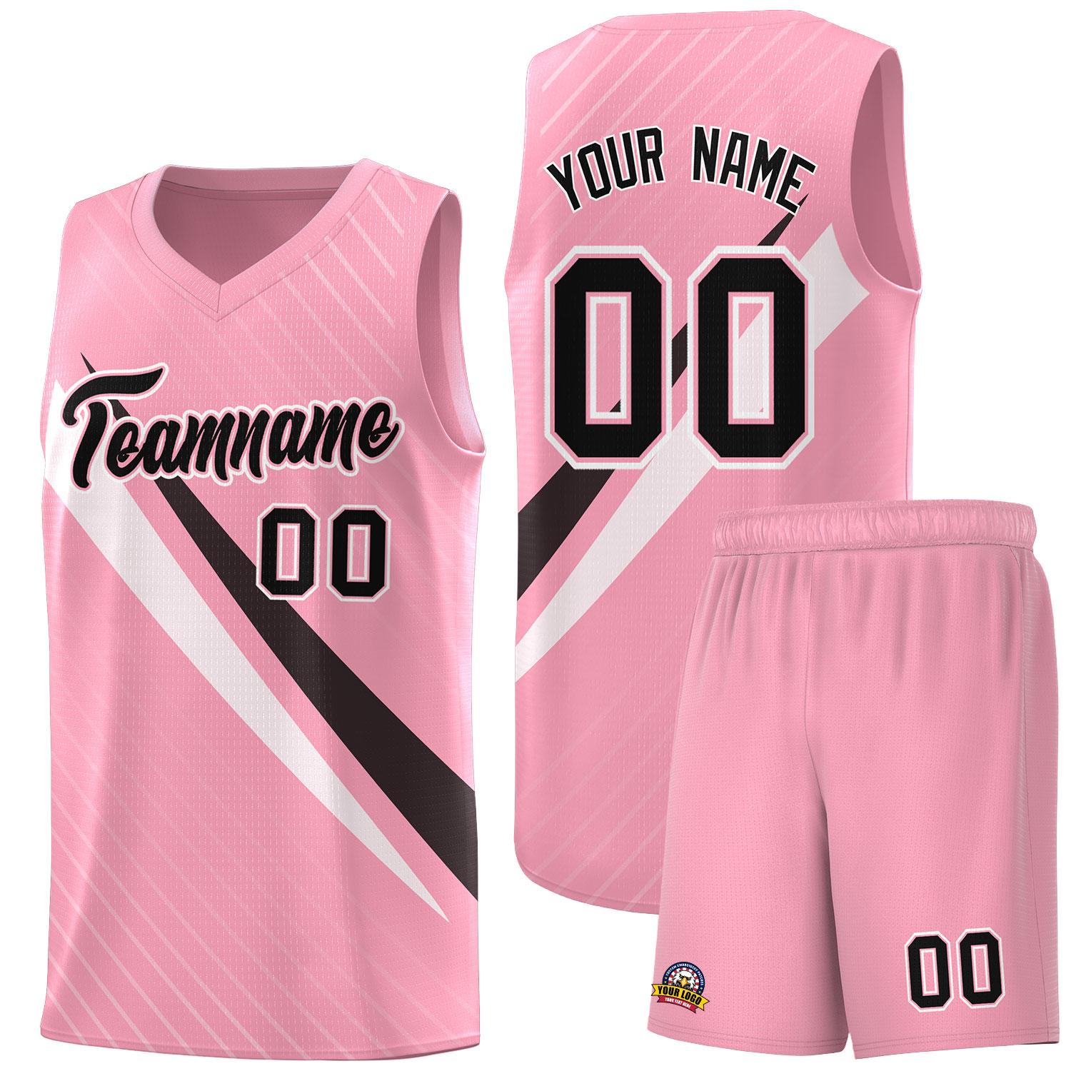 Custom Light Pink Diagonal Pinstripe Pattern Color Block Sports Uniform Basketball Jersey