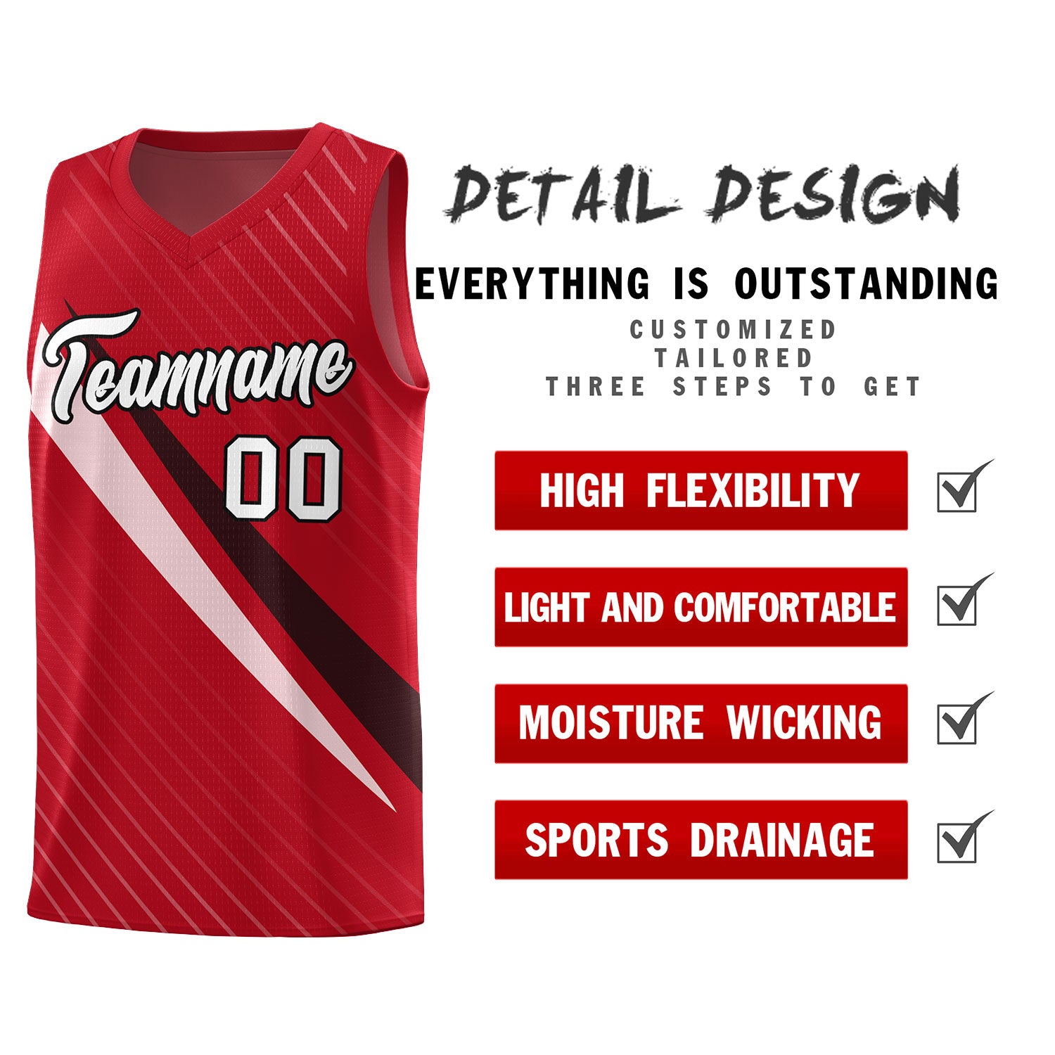 Custom Red Diagonal Pinstripe Pattern Color Block Sports Uniform Basketball Jersey