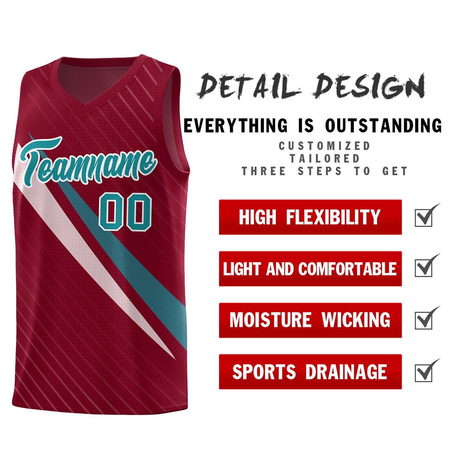 Custom Crimson Diagonal Pinstripe Pattern Color Block Sports Uniform Basketball Jersey