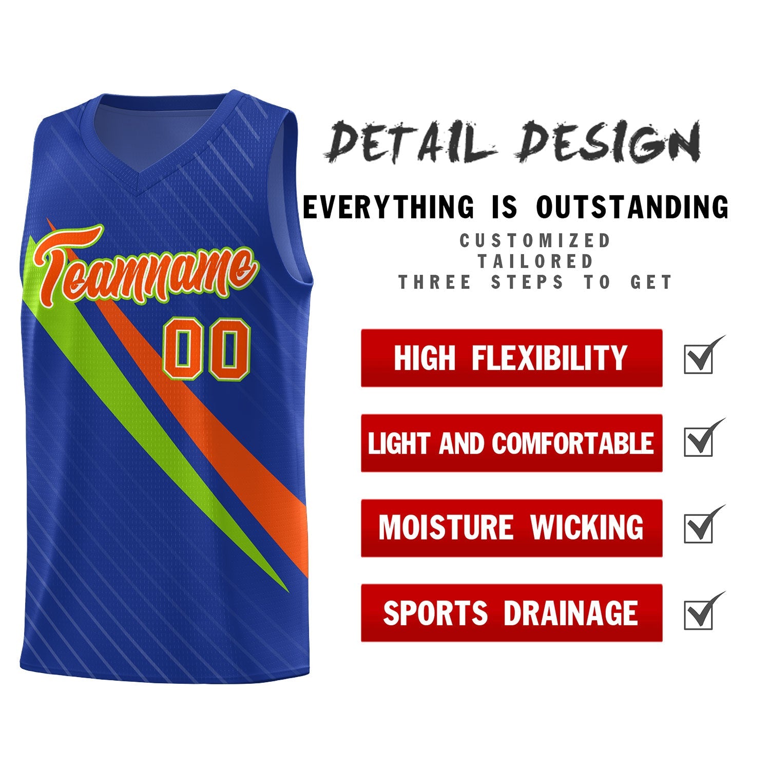 Custom Royal Diagonal Pinstripe Pattern Color Block Sports Uniform Basketball Jersey