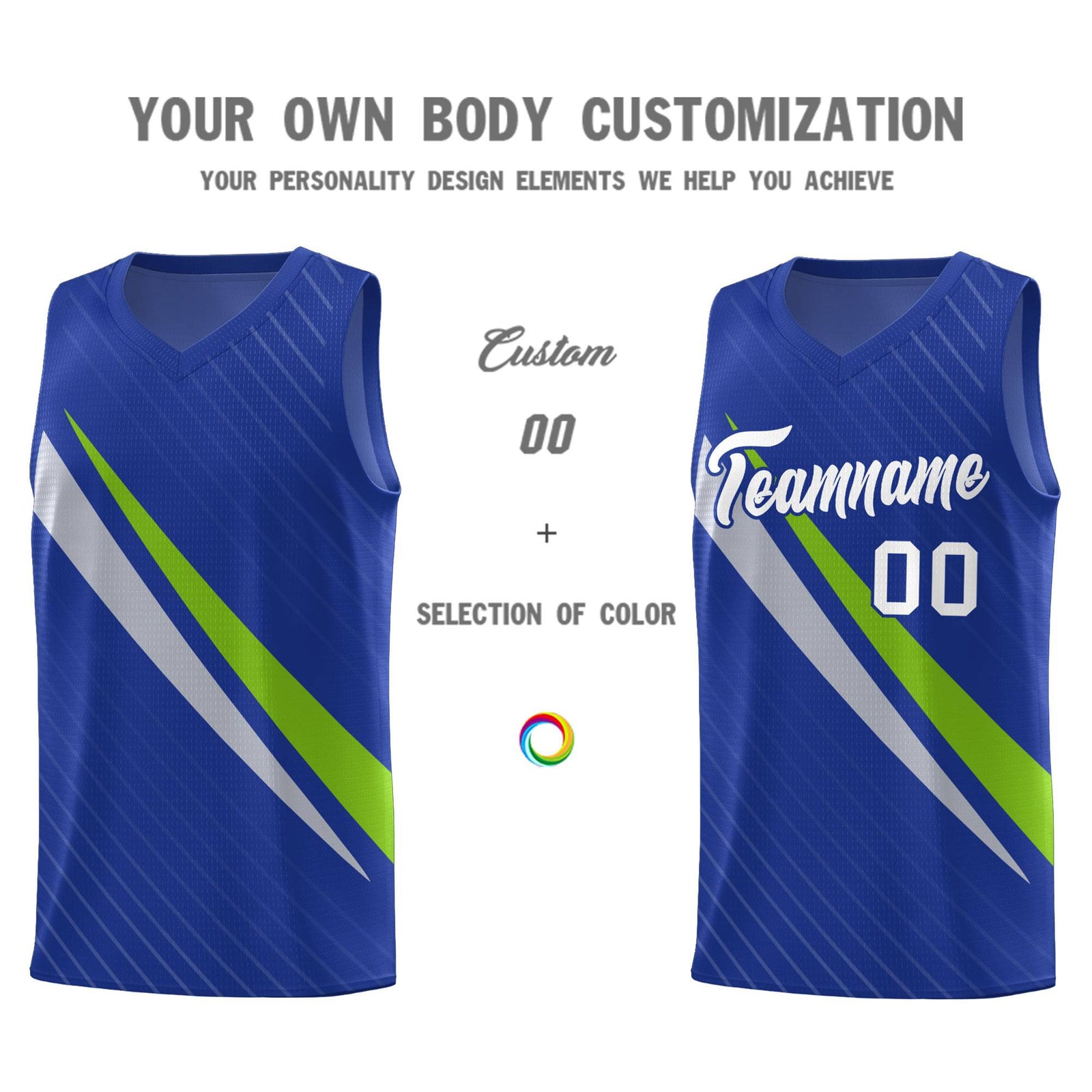 Custom Royal Diagonal Pinstripe Pattern Color Block Sports Uniform Basketball Jersey
