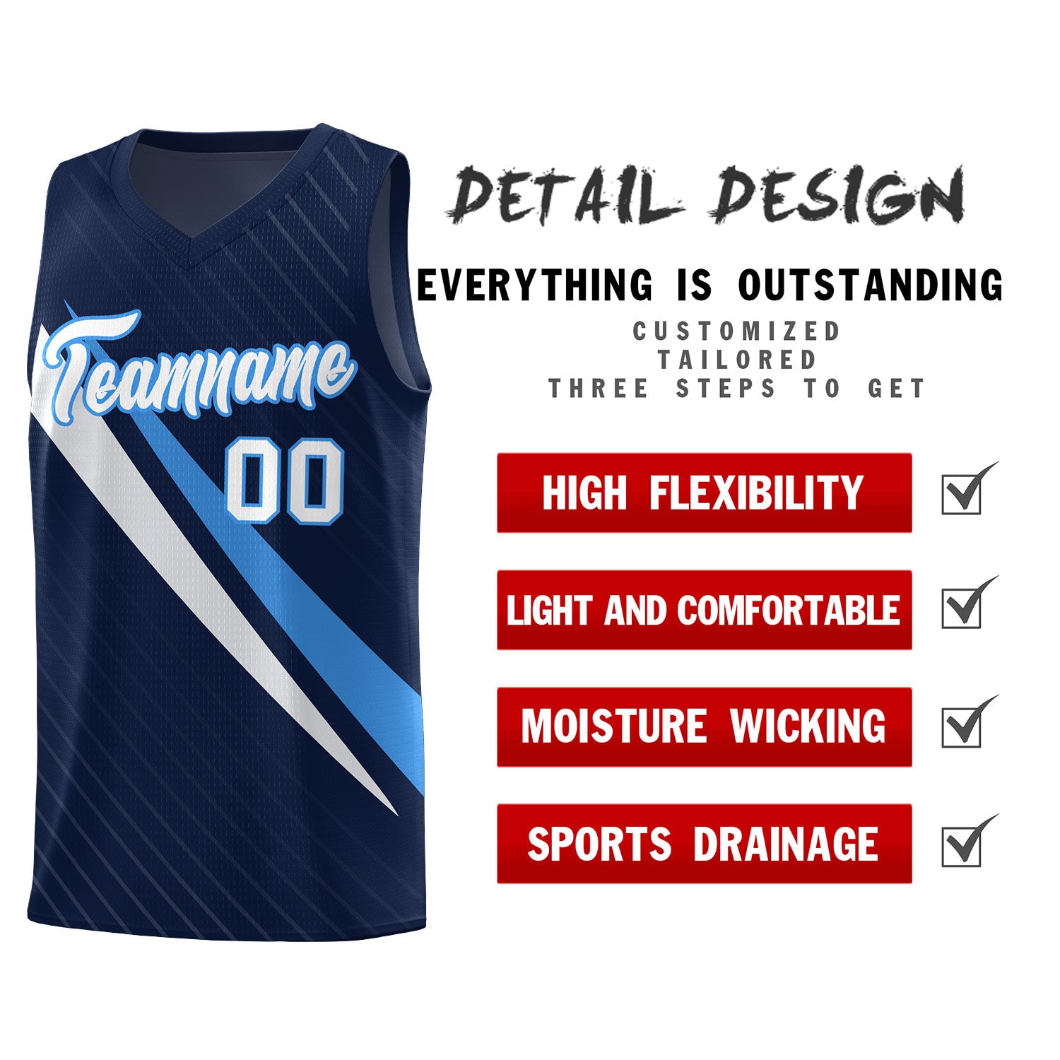Custom Navy Diagonal Pinstripe Pattern Color Block Sports Uniform Basketball Jersey