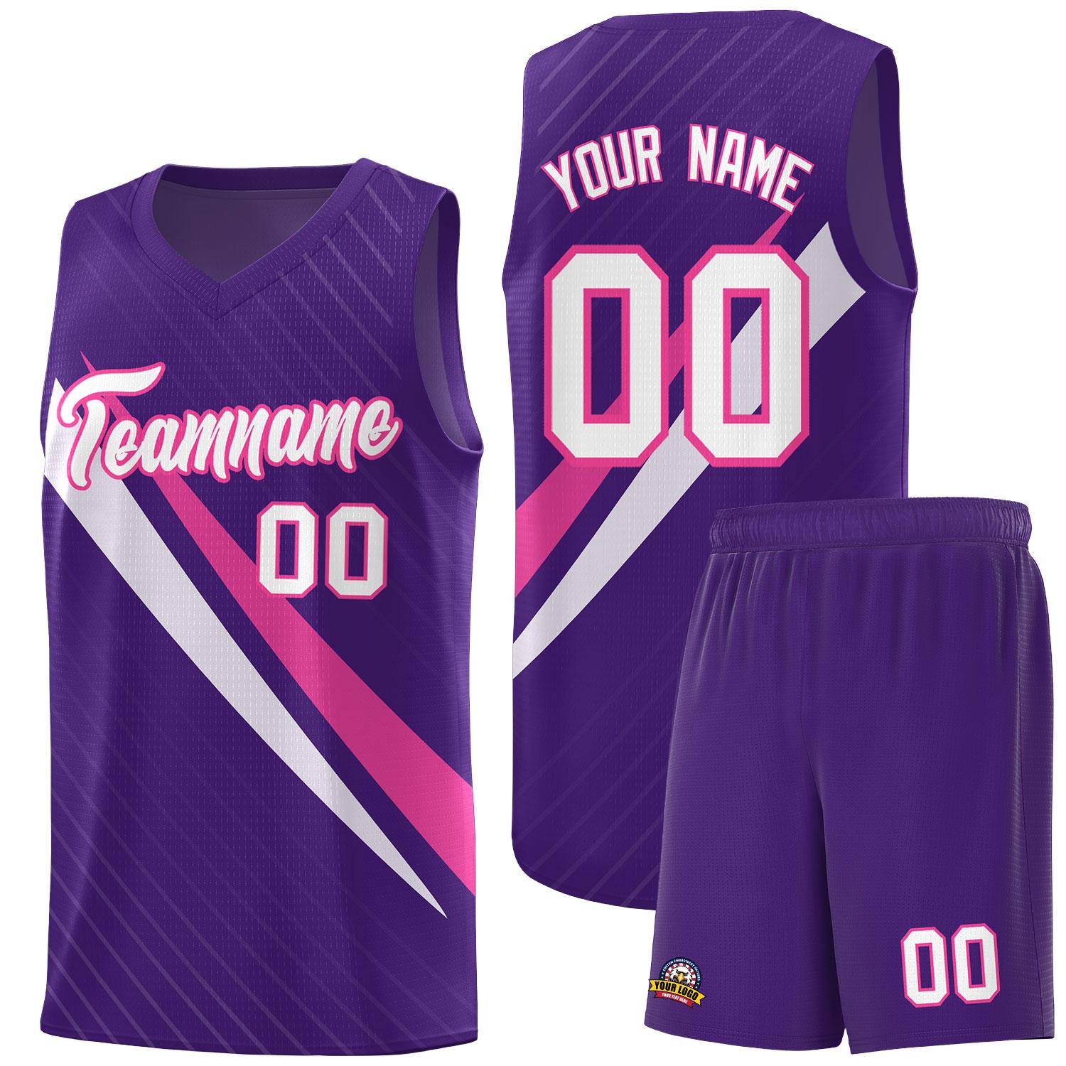 Custom Purple Diagonal Pinstripe Pattern Color Block Sports Uniform Basketball Jersey