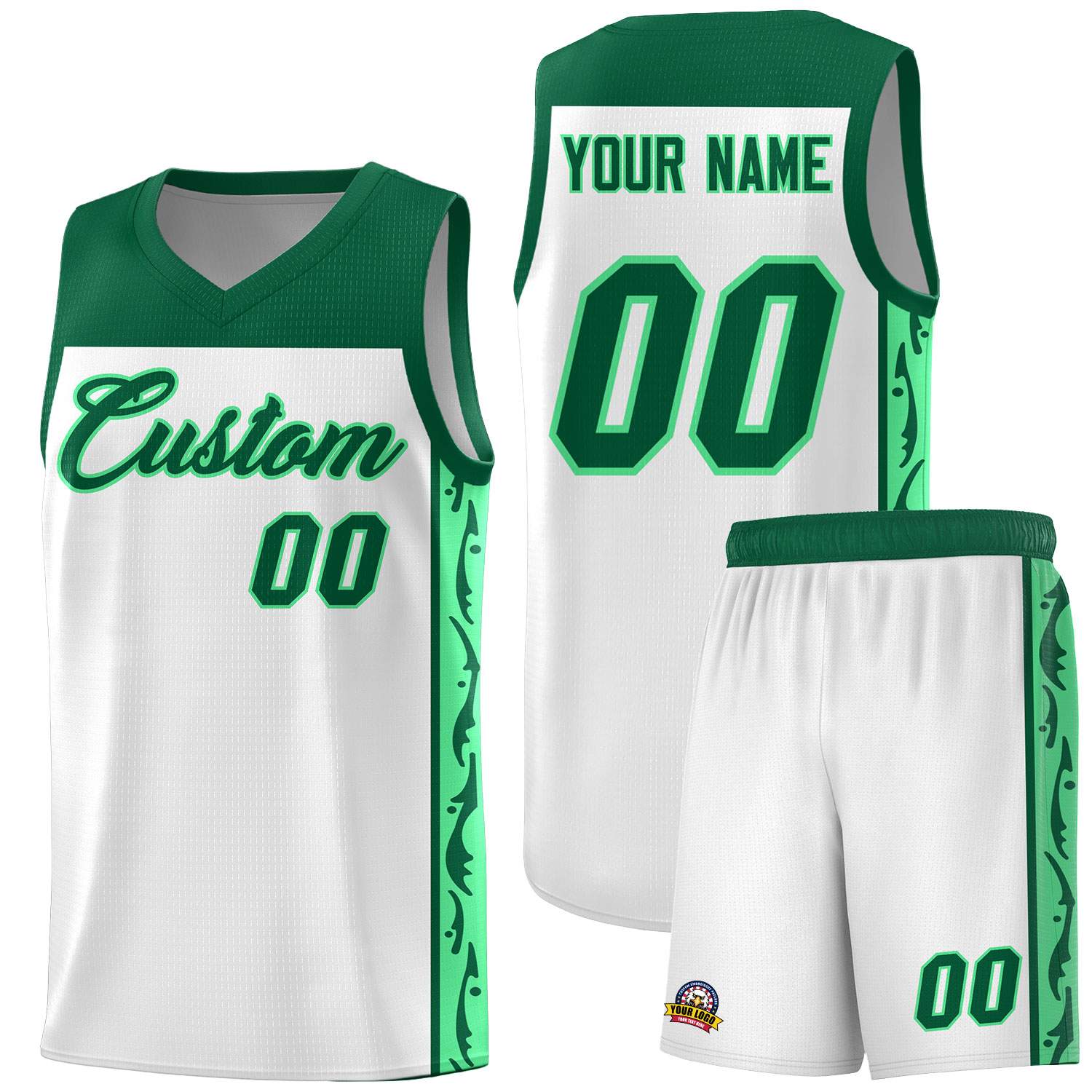 Custom White Side Pattern Sports Uniform Basketball Jersey