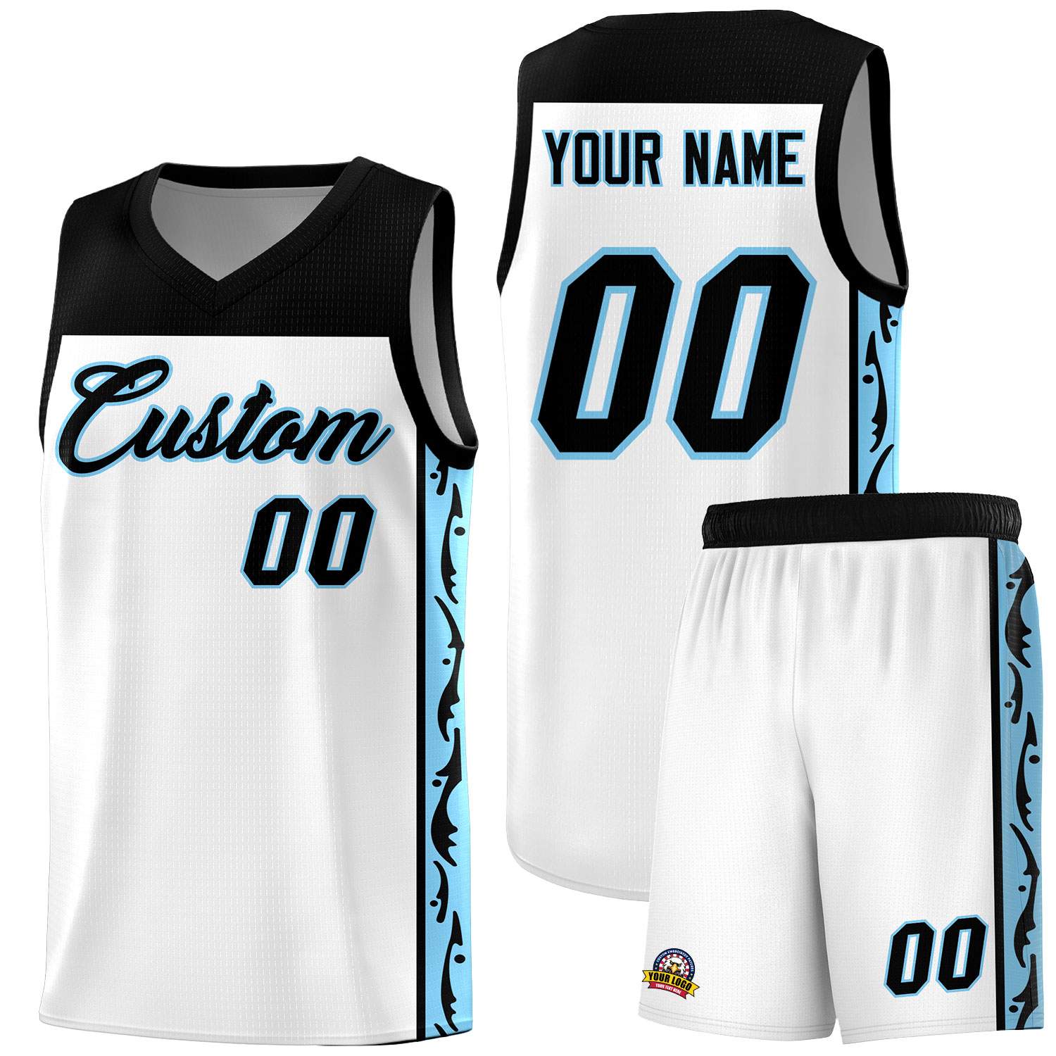 Custom White Side Pattern Sports Uniform Basketball Jersey