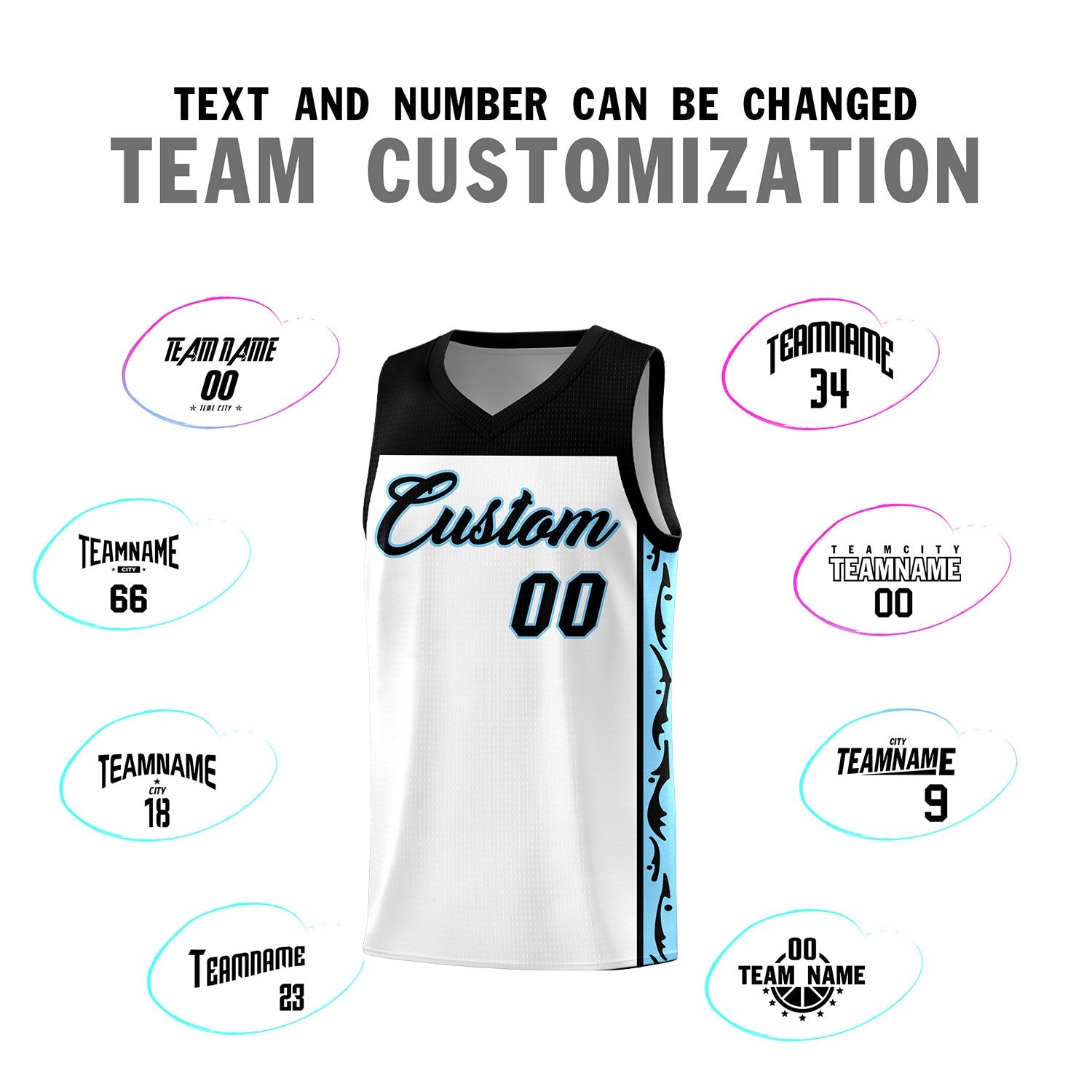 Custom White Side Pattern Sports Uniform Basketball Jersey