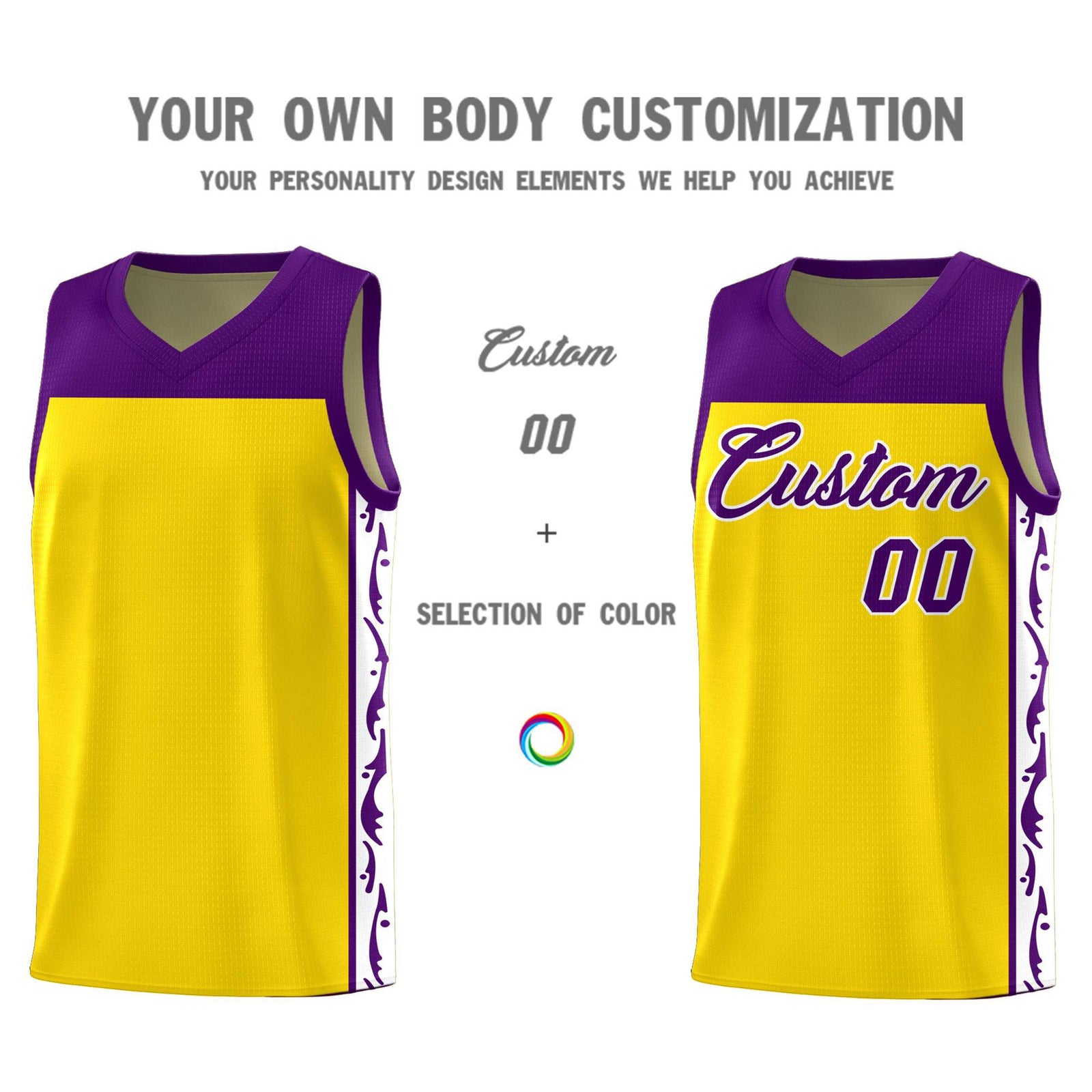 Custom Gold Side Pattern Sports Uniform Basketball Jersey