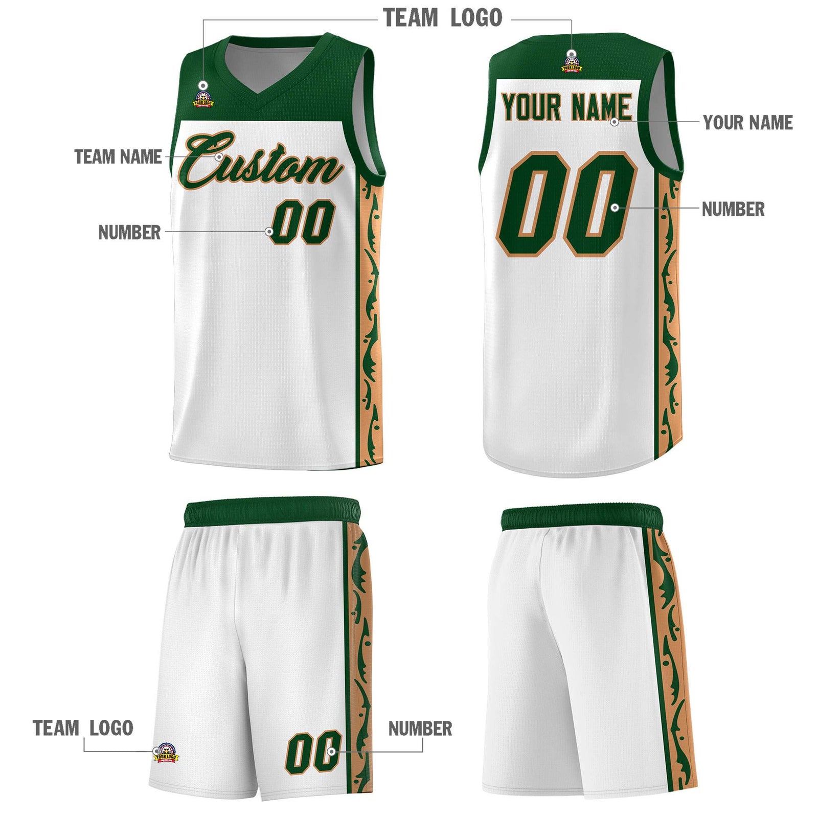 Custom White Side Pattern Sports Uniform Basketball Jersey