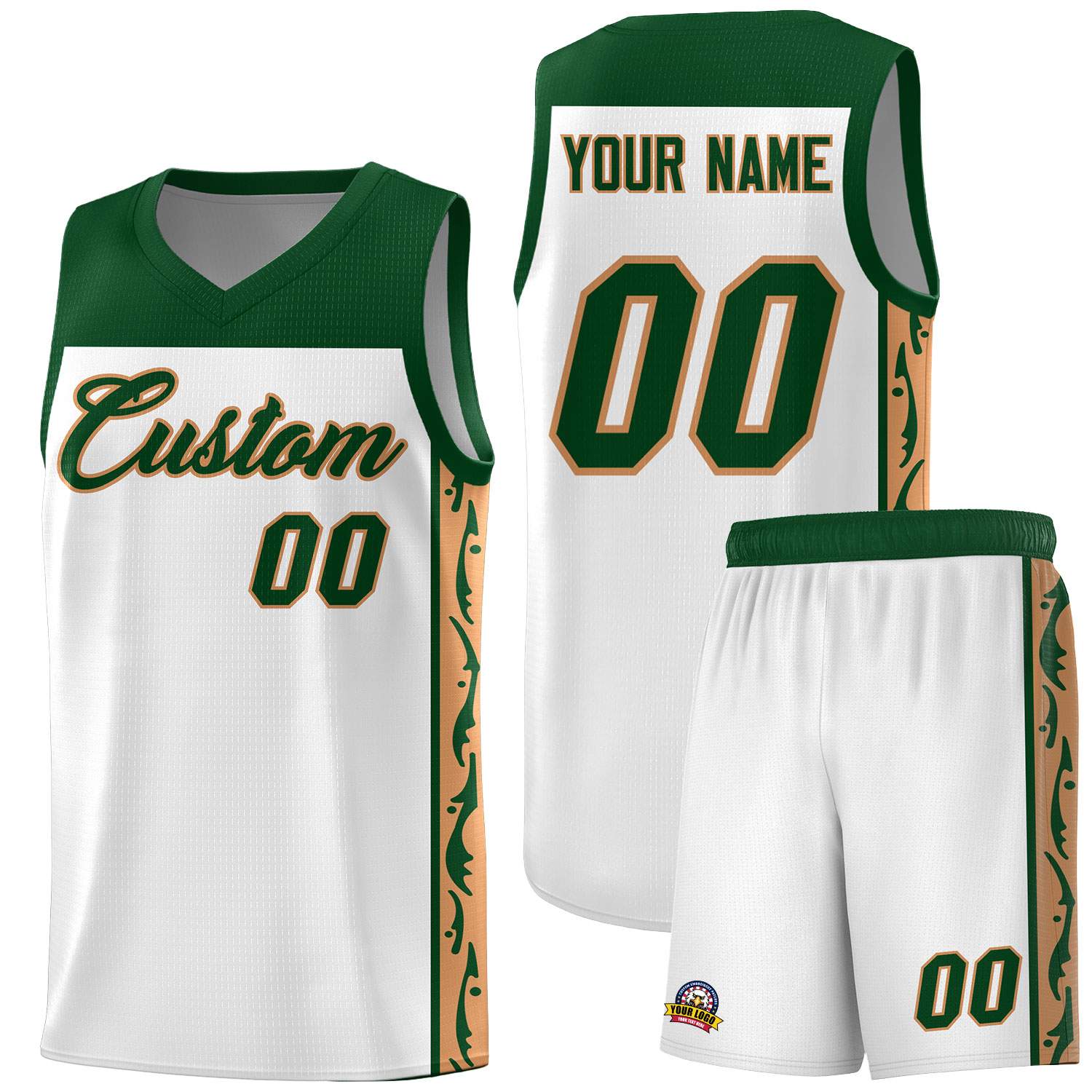 Custom White Side Pattern Sports Uniform Basketball Jersey