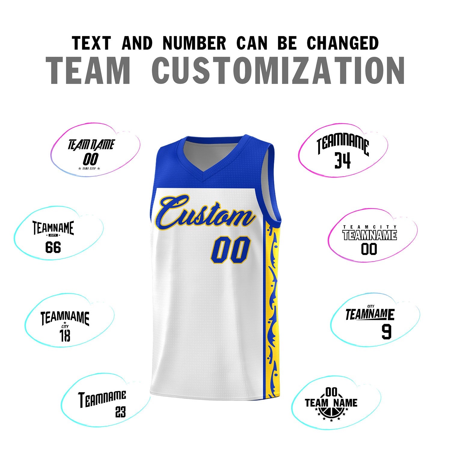 Custom White Side Pattern Sports Uniform Basketball Jersey
