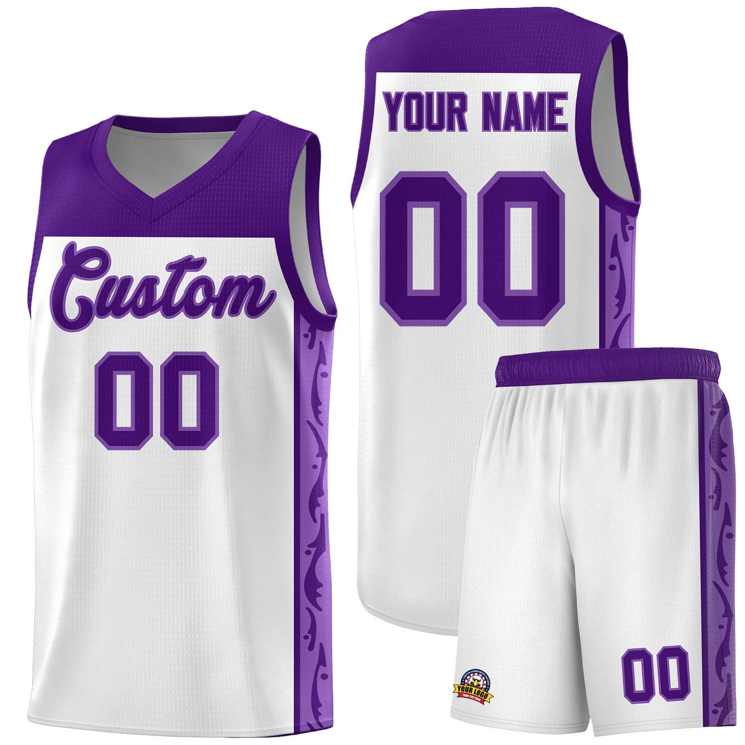 Custom White Side Pattern Sports Uniform Basketball Jersey