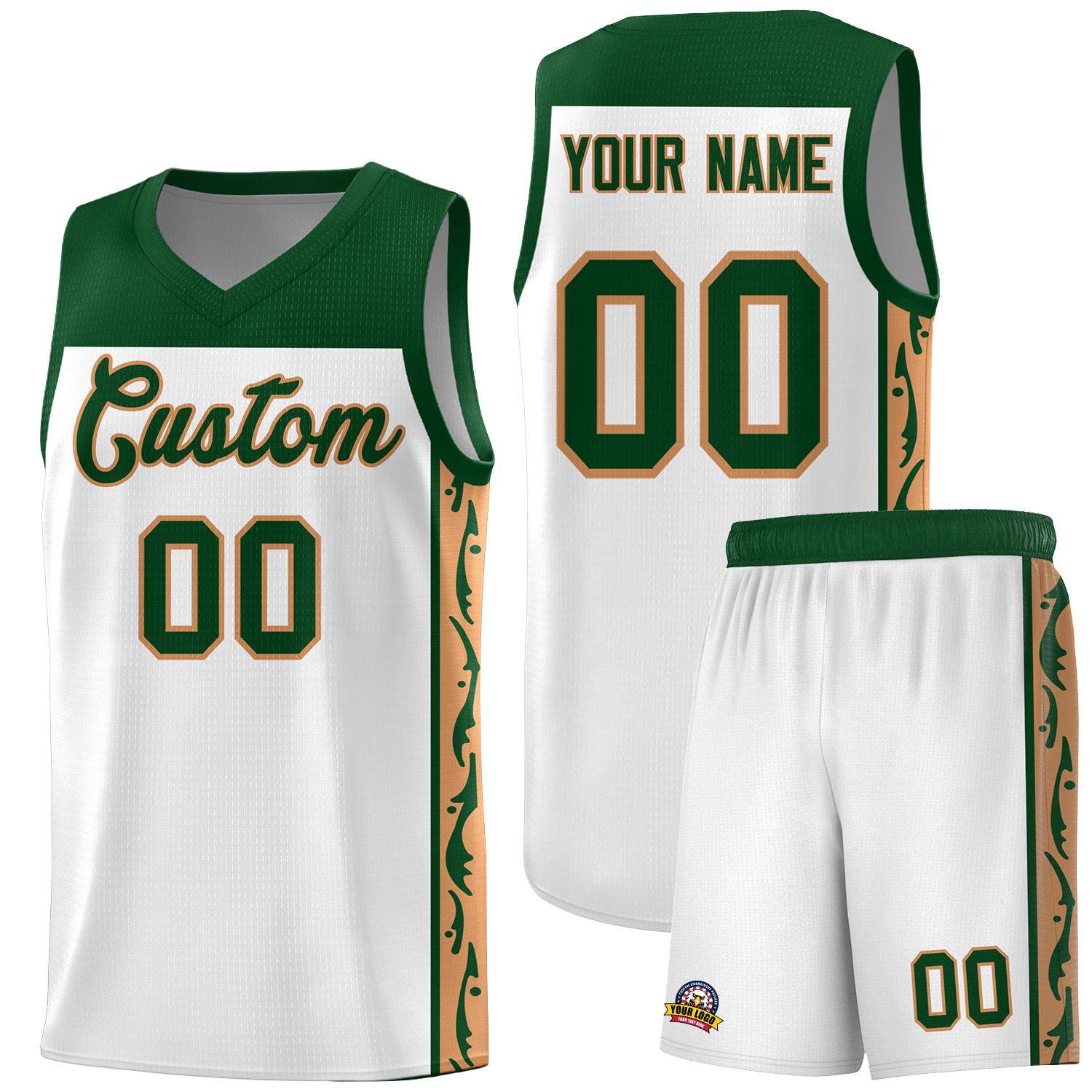 Custom White Side Pattern Sports Uniform Basketball Jersey
